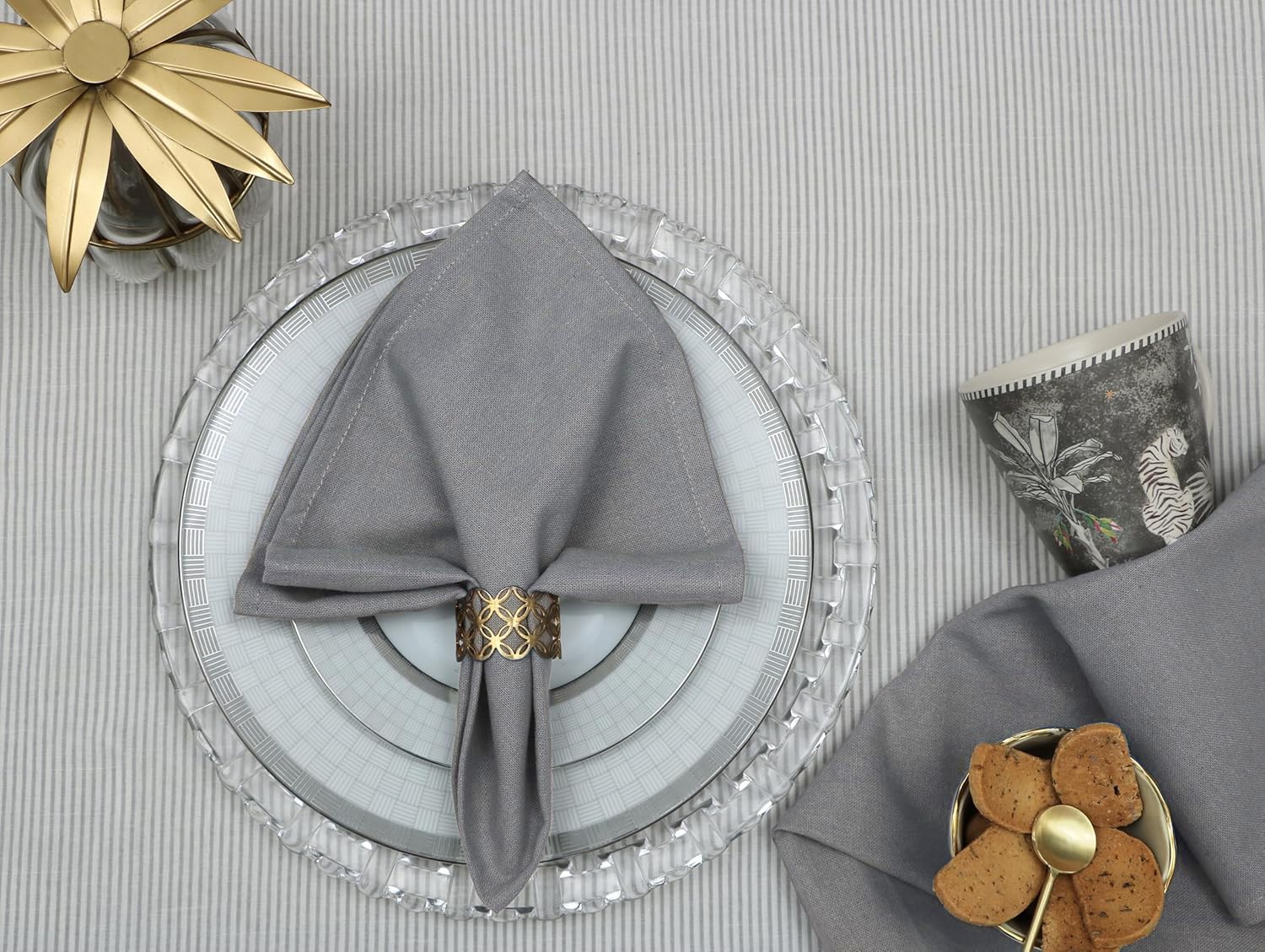Cloth Napkins Set of 12 (18x18 Inches or 46x46 CM) 100% Cotton Everyday Use Premium Quality Cloth Napkins Festive Holiday Table Décor for Christmas Parties & Dining/Table Napkins-Grey-The Home Talk