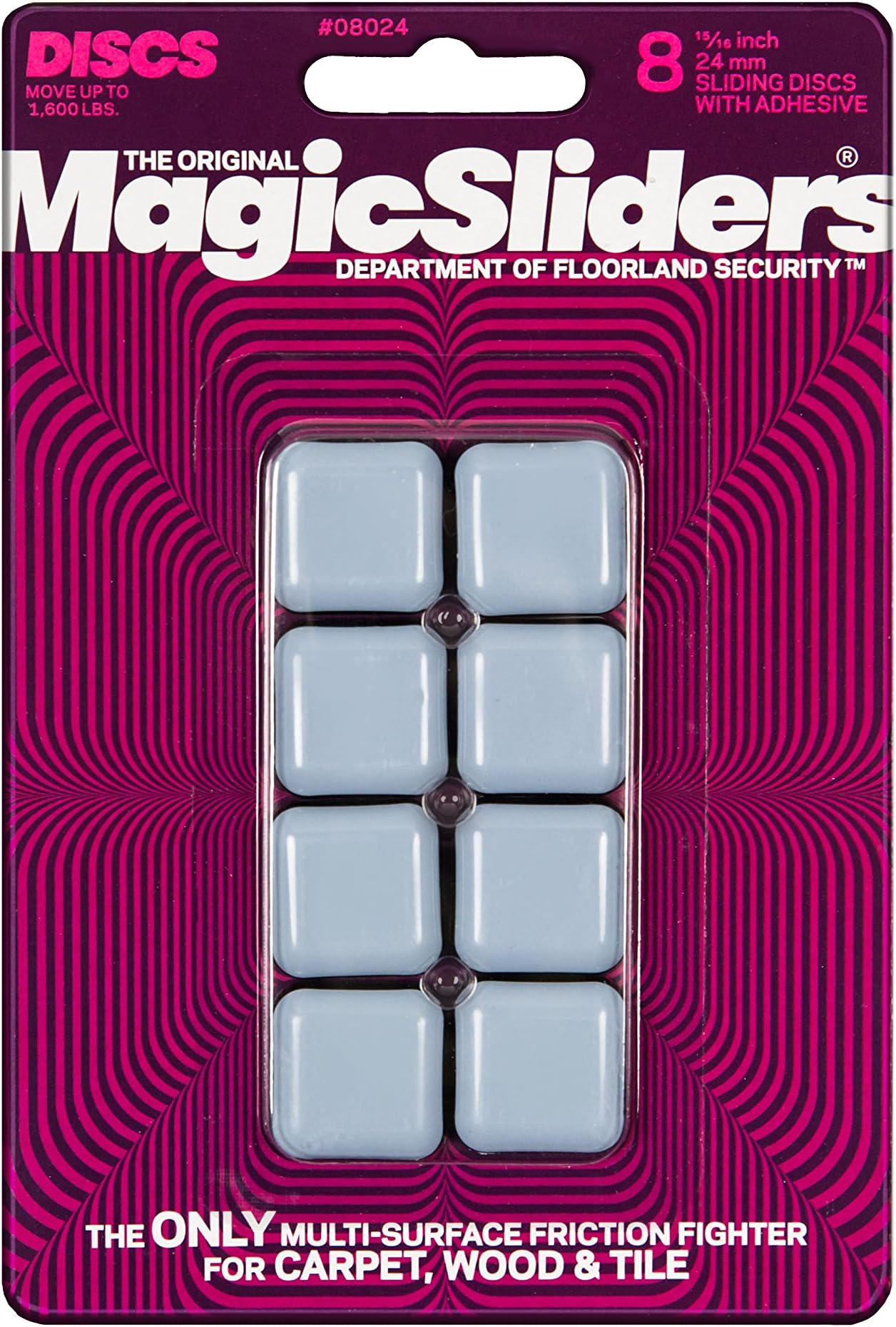 MAGIC SLIDERS - L P 8024 8 Pack 15/16" SQ Slider- Self-Adhesive Furniture Disc Pad Sliders for Household Furniture to Protect Surfaces, Wood, Tile, Carpet, and Vinyl Floors