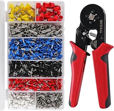 1251pcs Ferrule Crimping Tool Kit, AWG23-7 Self-adjustable Ratchet Wire Crimping Tool Kit Crimper Plier Set with 1250PCS Wire Terminals Crimping Connectors Wire End Ferrules Terminals