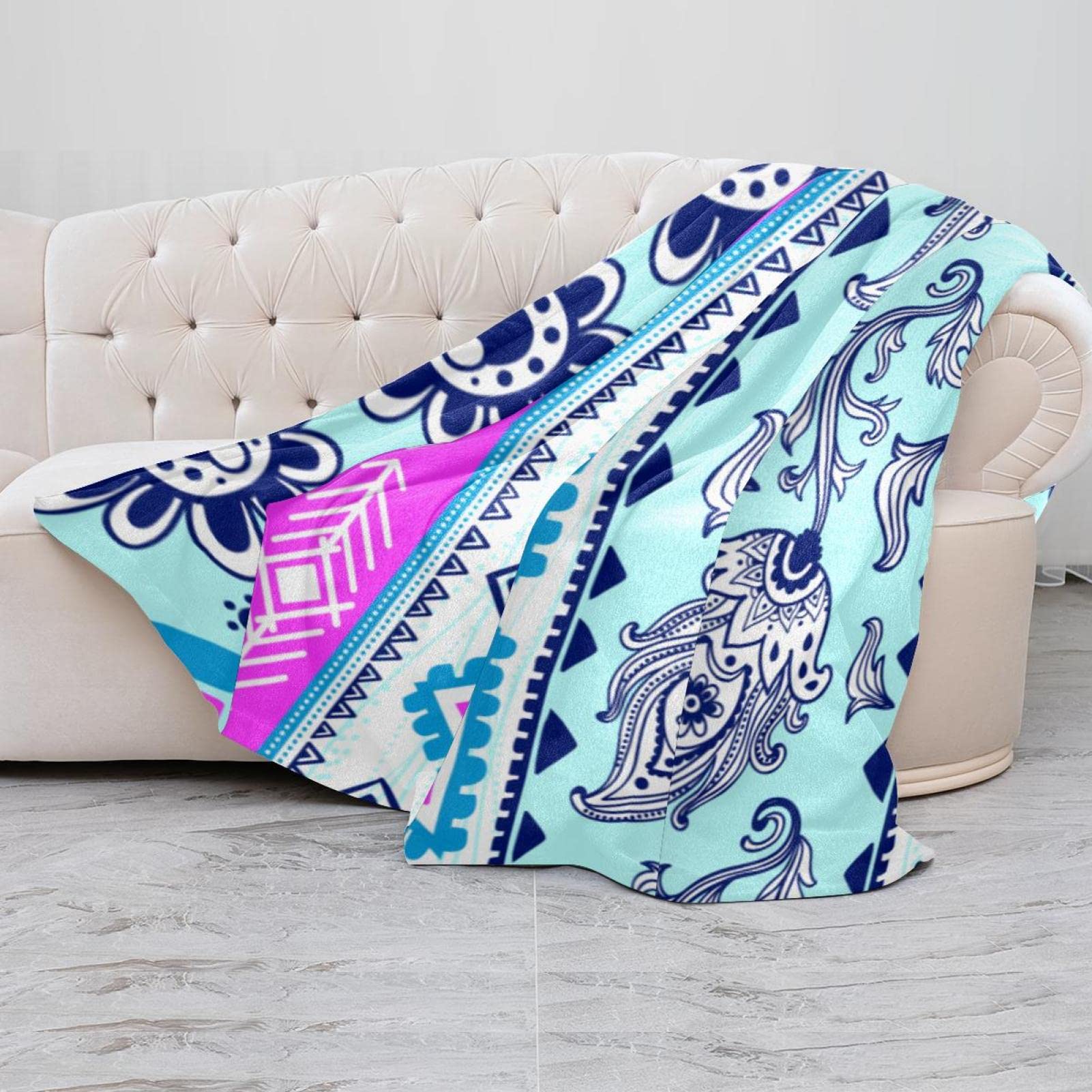 Manta de forro polar, súper suave y lujosa, con estampado de estilo bohemio