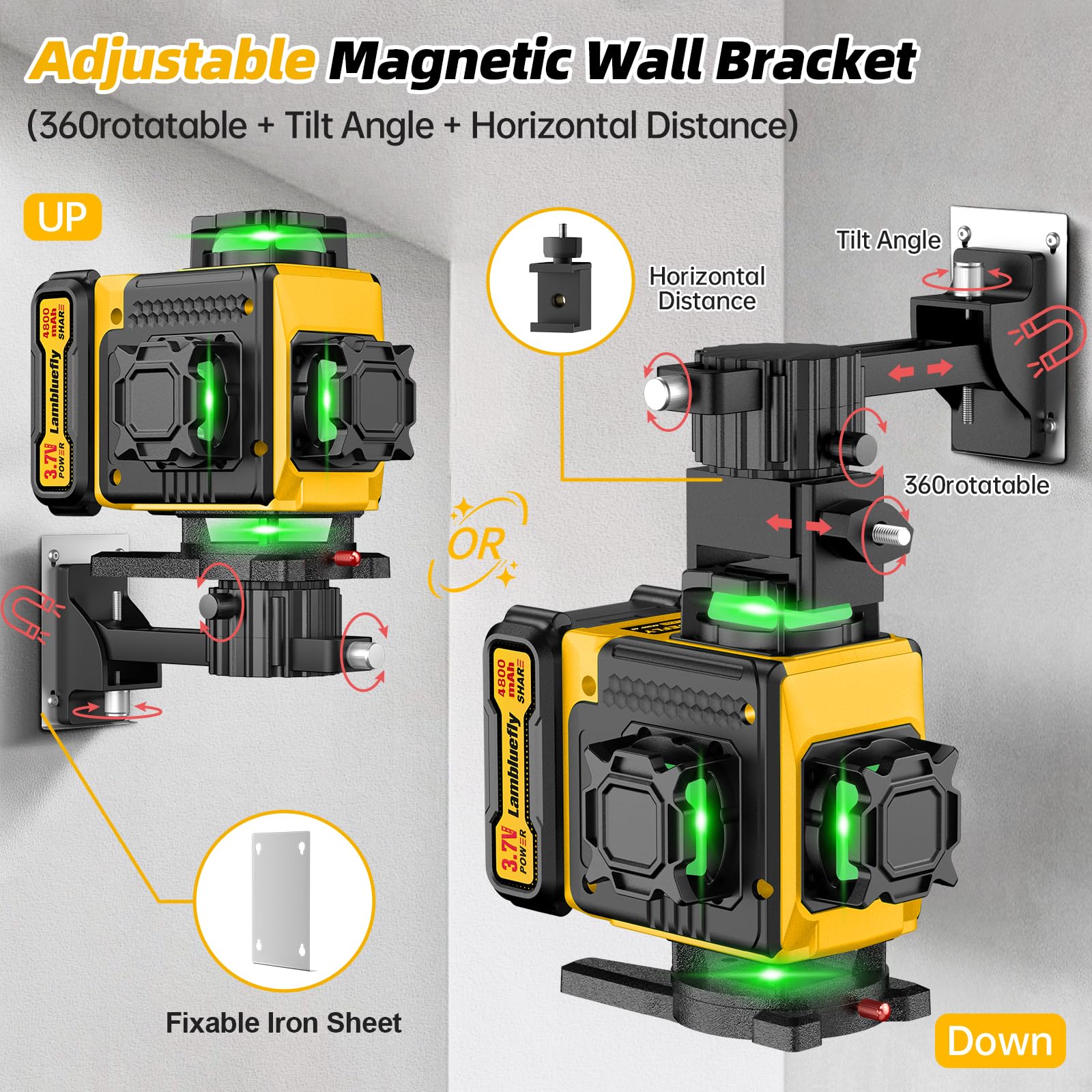 Livella Laser con Treppiede,Livella Laser Autolivellante 360 con 2x4800mAh Batterie, 4X 360 °Livello Laser con Indicatore LED,16 Linee Laser Verde/APP/Telecomando/IP54 Impermeabile