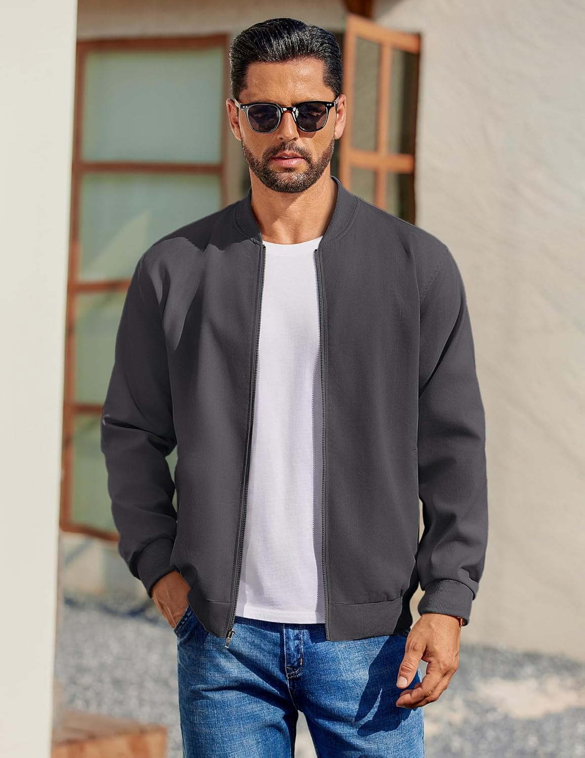 COOFANDY Men's Cotton Bomber Jacket Lightweight Flight Jackets Casual Softshell Varisty Jacket - Image 2