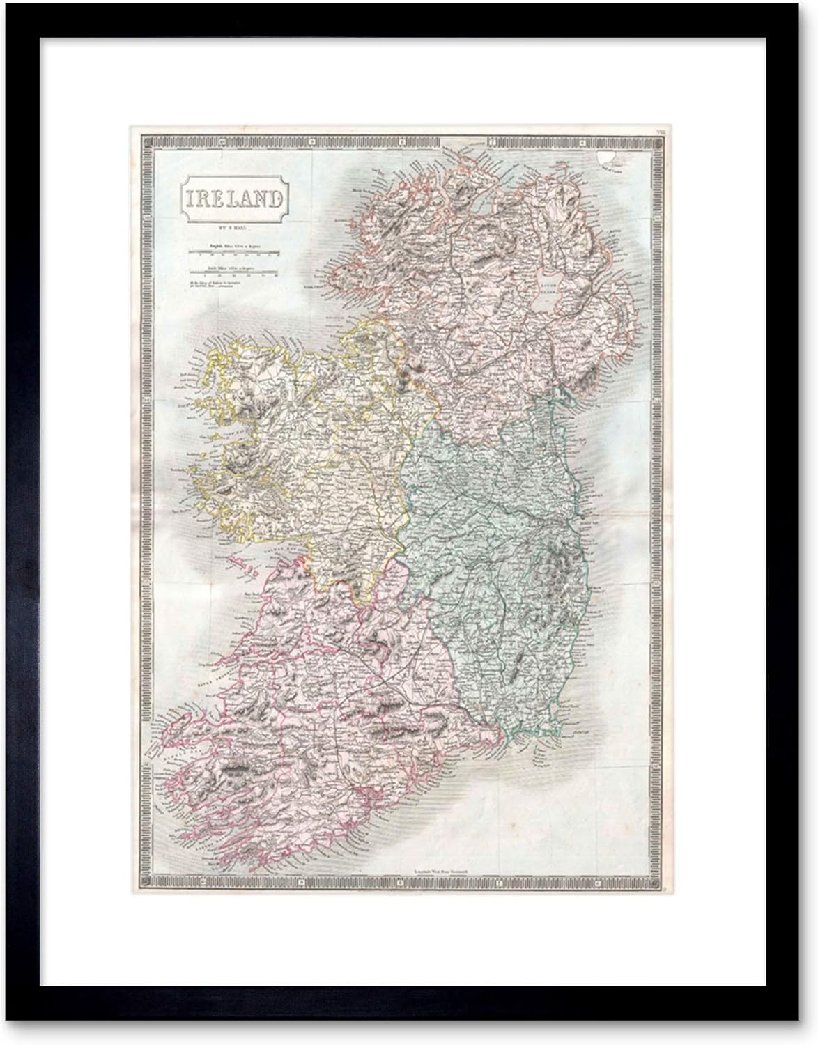 1850 HALL MAP IRELAND VINTAGE ART PRINT WOOD FRAME PICTURE ART GIFT F12X006 Posters