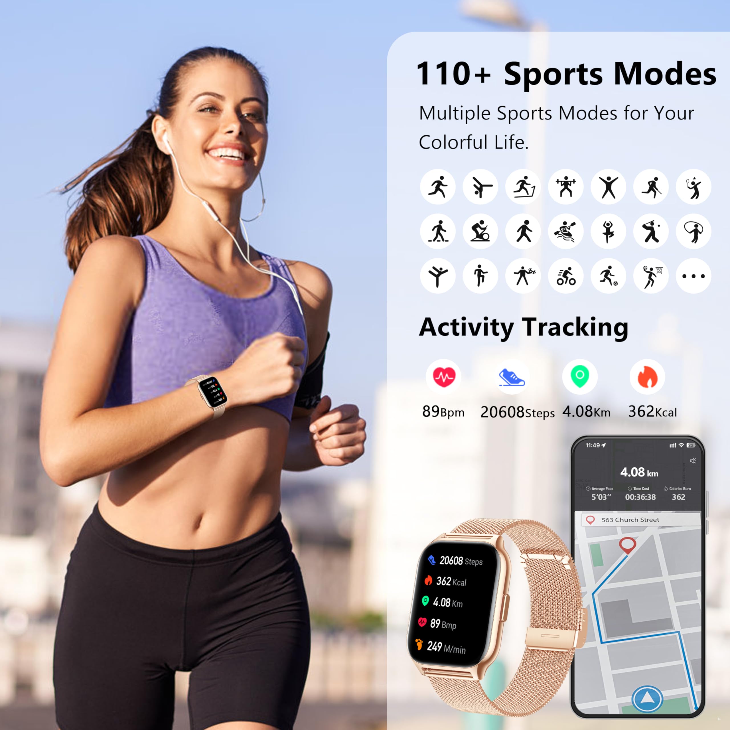 Narcid Smartwatch 2.0" Fitness Orologio Uomo Donna,Effettua/Rispondi alle Chiamate,Monitoraggio SpO2/Sonno/Frequenza Cardiaca 100+ Modalità Sportive Pedometro