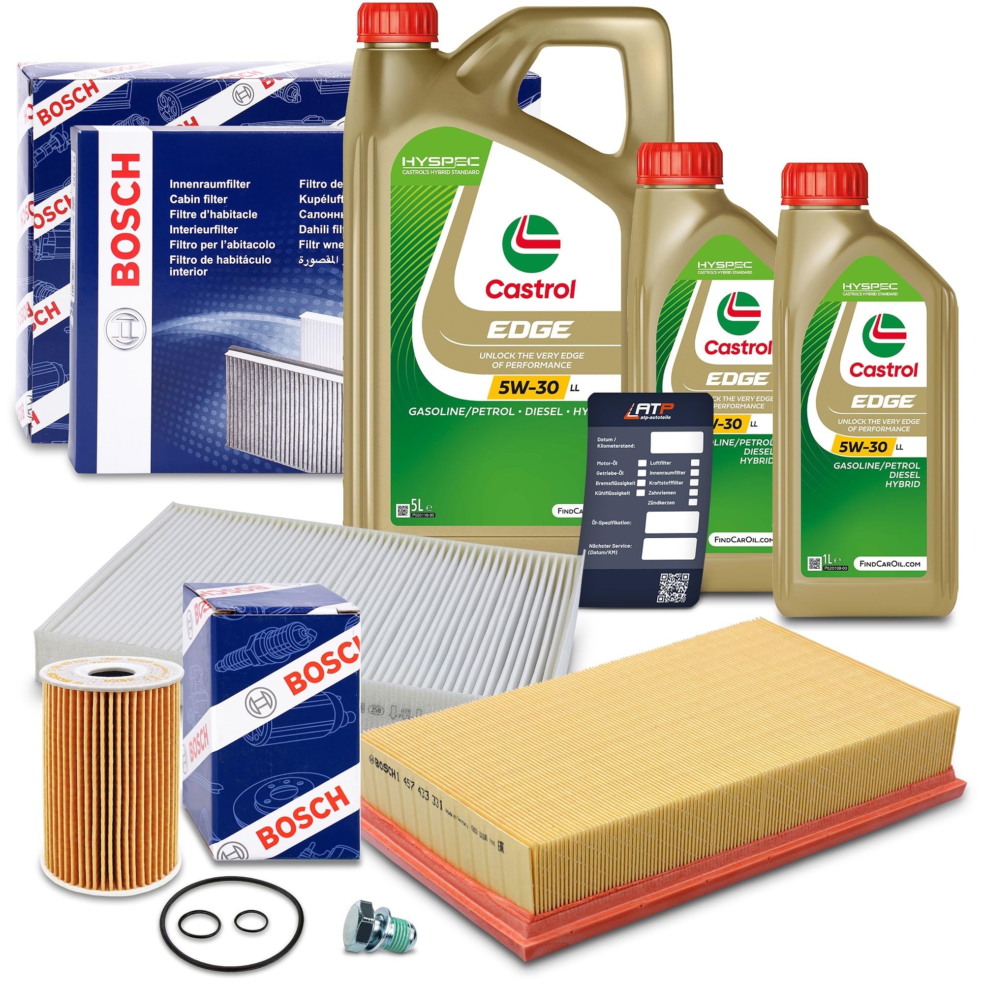 Set bestehend aus Inspektionspaket A + 7l 5W-30 Motoröl 40512984 Kompatibel mit: VW MULTIVAN T5, MULTIVAN T6, TRANSPORTER T5 Bus, TRANSPORTER T5 Kasten, TRANSPORTER T5 Pritsche/Fahrgestell (7JD, 7JE