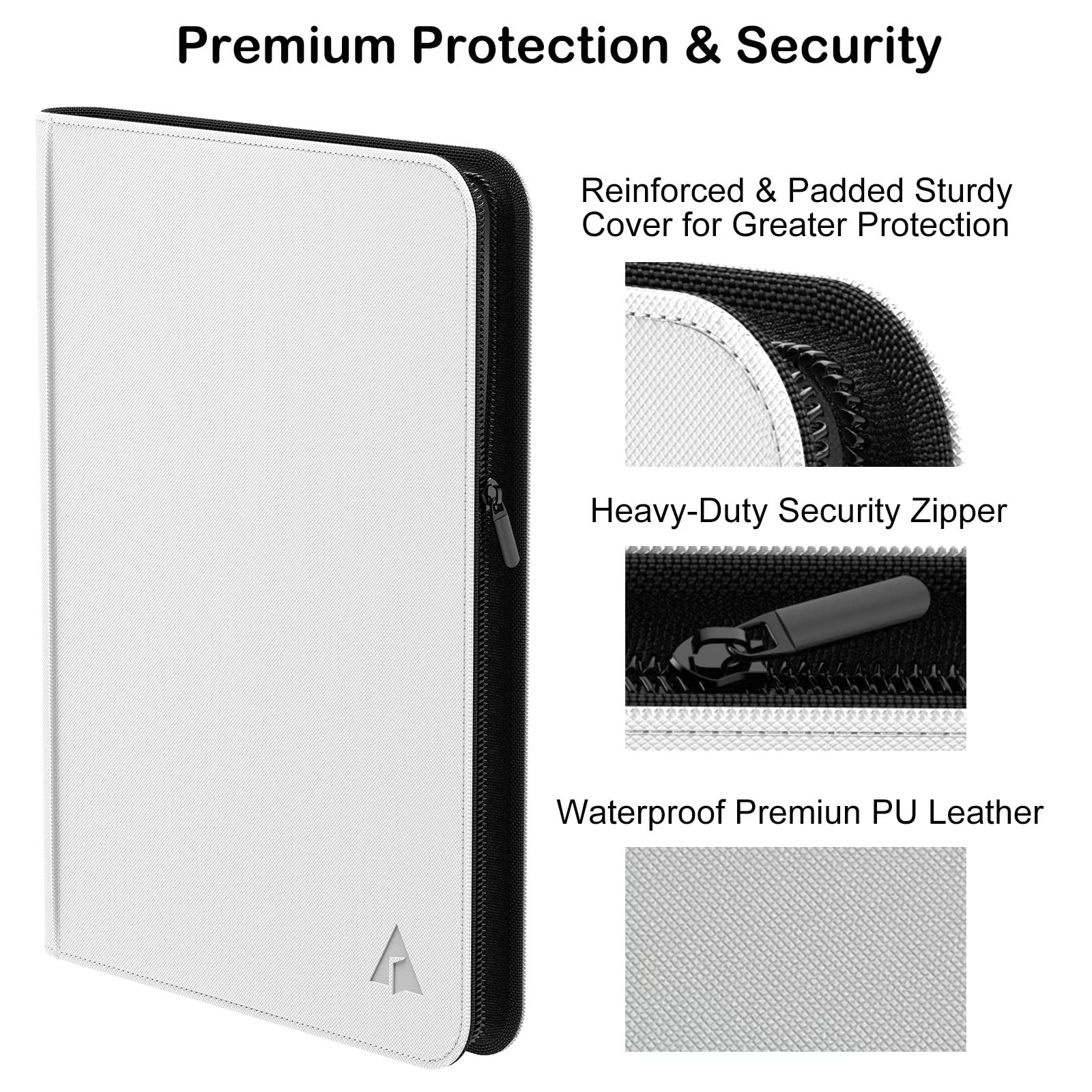 Rayvol Raccoglitore per carte da collezione di alta qualità, 16 tasche, con 16 tasche, senza anelli, con caricamento laterale, UltraSonic-161024 Tech Zip per TCG, bianco
