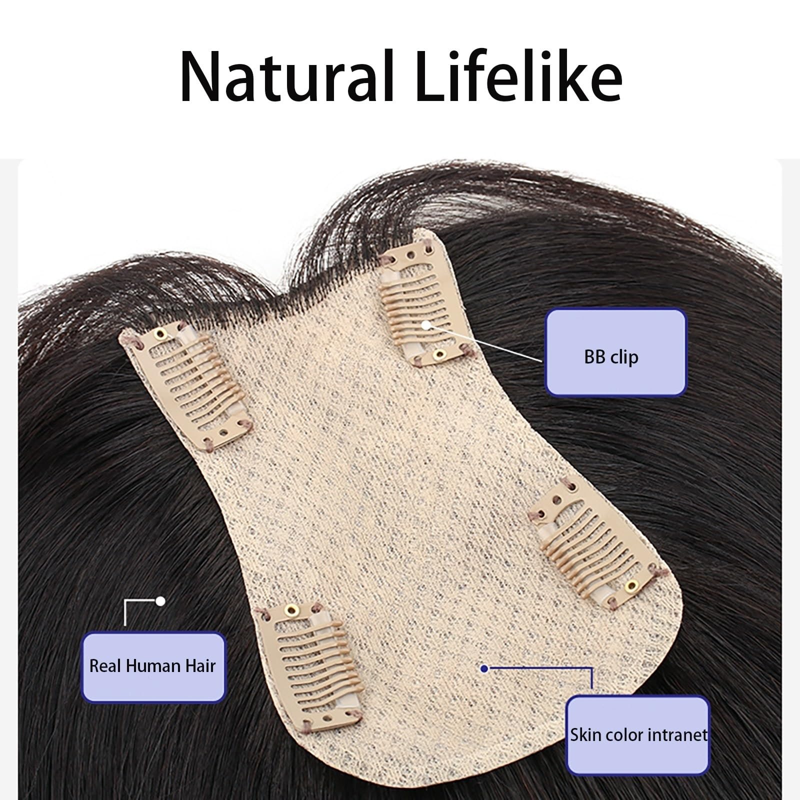 Clip-In-Top-Haarteile 100% Echthaar-Topper For Frauen Natürliches Schwarzes Haartoupet Haarverlängerung Auf Seidenbasis Bei Leichtem Haarausfall/Dünner Werdendem Haar/Grauem Haar (Size : 30cm)