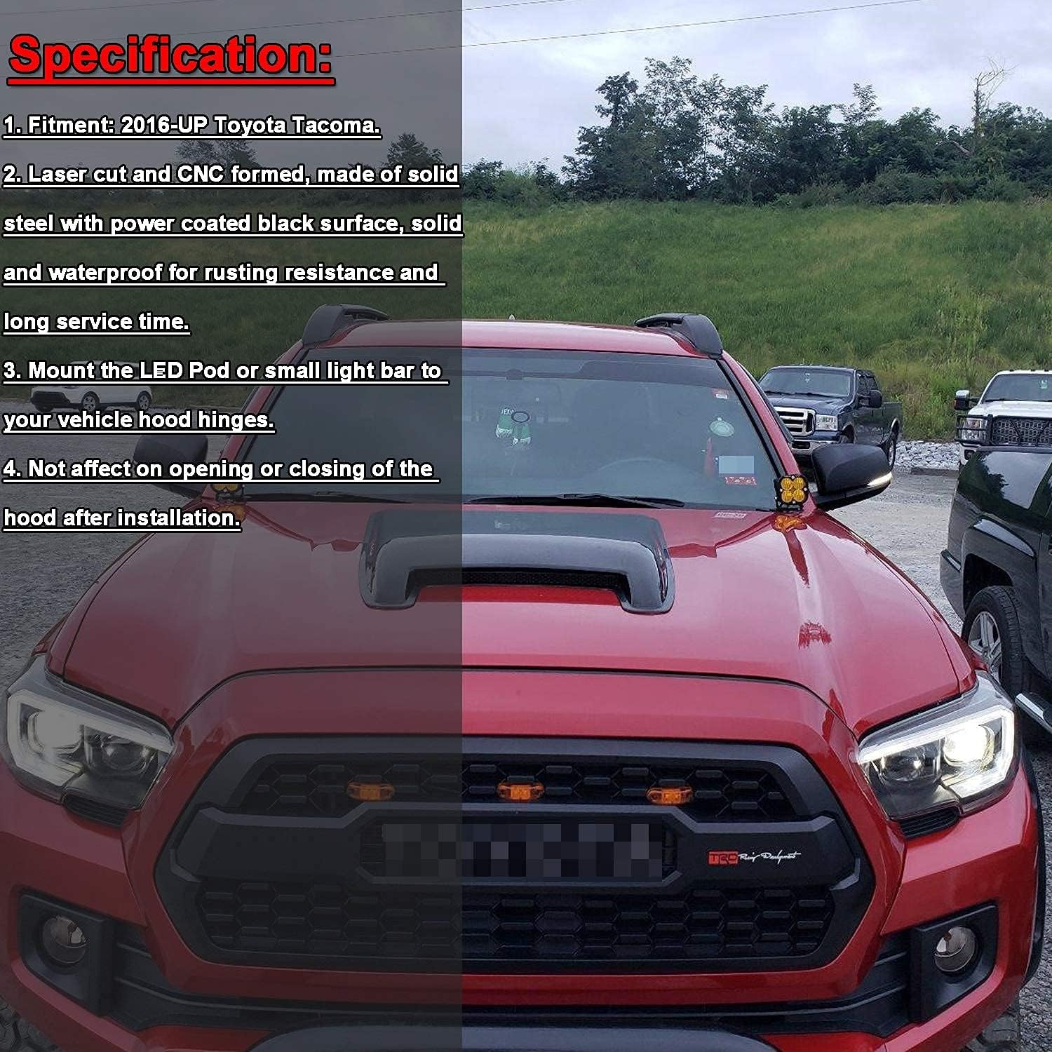 Dasen Low Profile Work Light Hood Ditch Mount Brackets Compatible with Toyota Tacoma 2016-2023