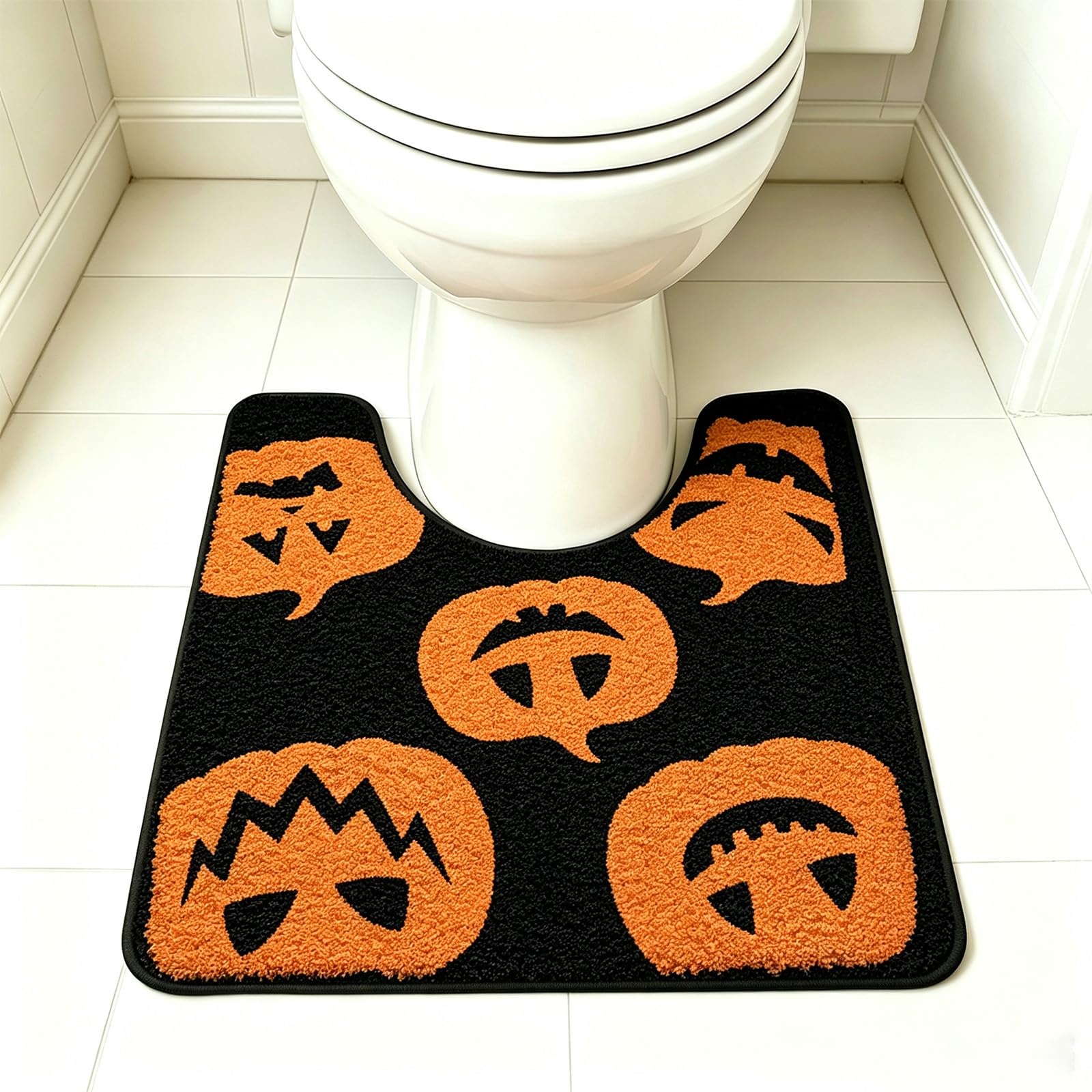 AVEKI Halloween Pumpkin Toilet Rug, U Type-Pumpkin Plush Microfiber Mat