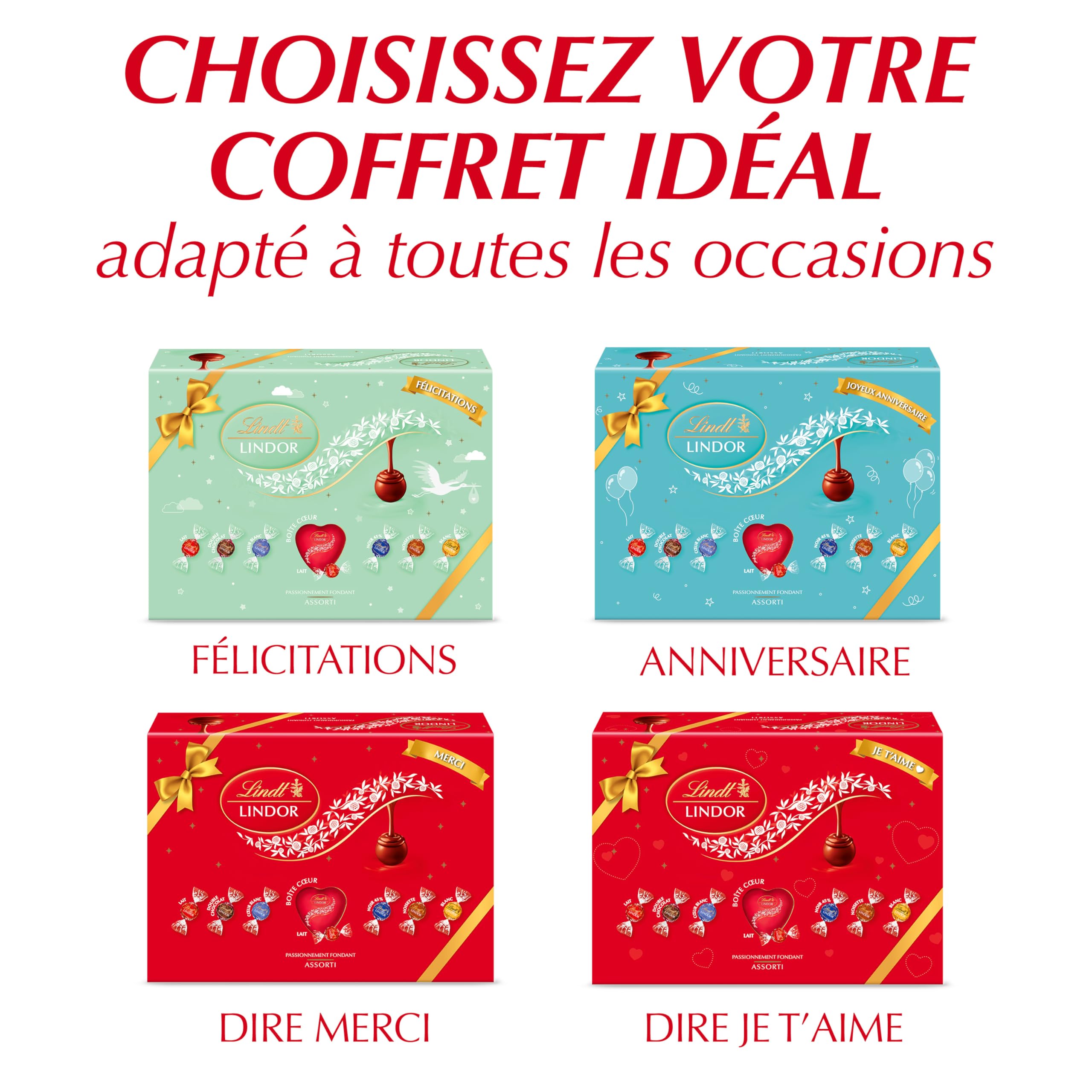 Lindt Boîte LINDOR Édition Saint-Valentin Assortiment Lait Noir 45% Blanc 930g