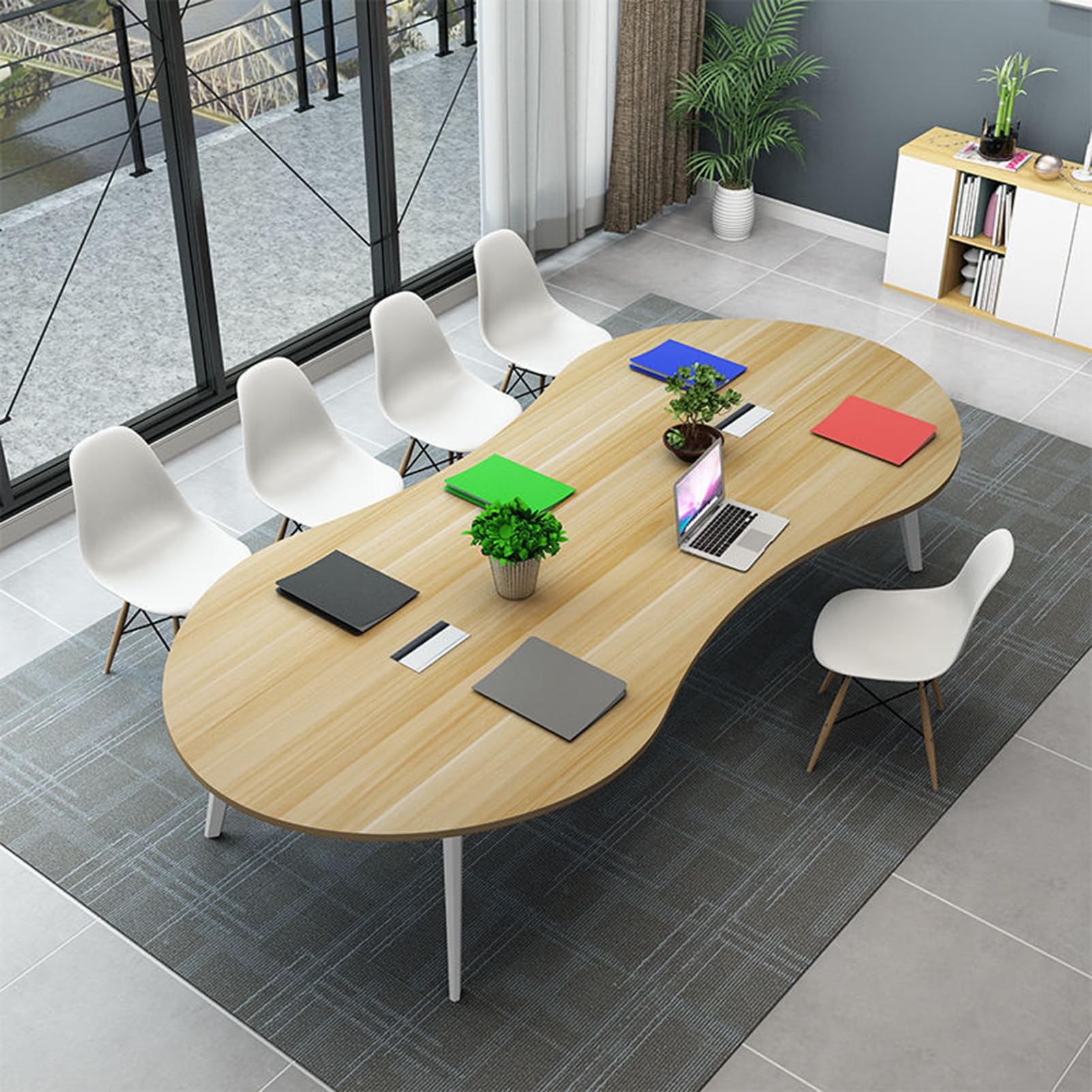 Conferenza Tavolo Riunioni In Legno Tavolo A Forma Di Barca Rotondo Per Riunioni 4-6 Persone per Ufficio Sala Riunioni Conferenza Senza Sedia(Wood,220 * 110 * 75CM)