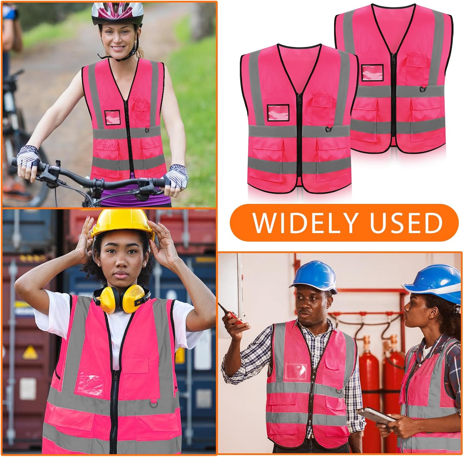 10 Pack Reflective Vests, Pink High Visibility Reflective Vest, Construction Vest with Pockets and Zipper, Work Vests for Men Women - Image 7
