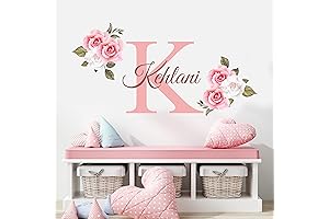Name and Initial Roses Wall Decal — Nursery Name Wall Decor