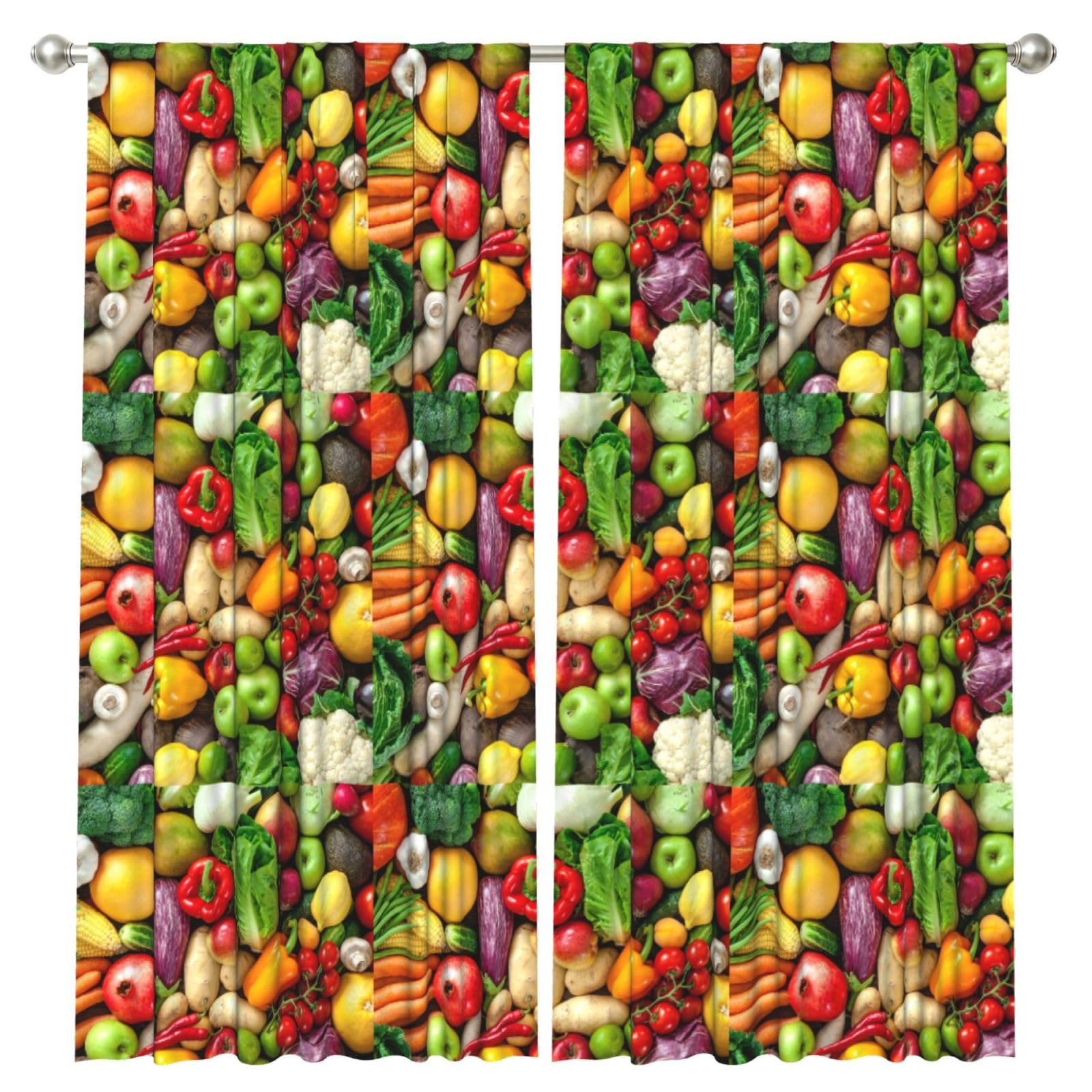 InOmak Fresh Fruits And Vegetables, 2 Panels Window Curtains 52 x 84 Inch Blackout Curtains for Living Room Bedroom