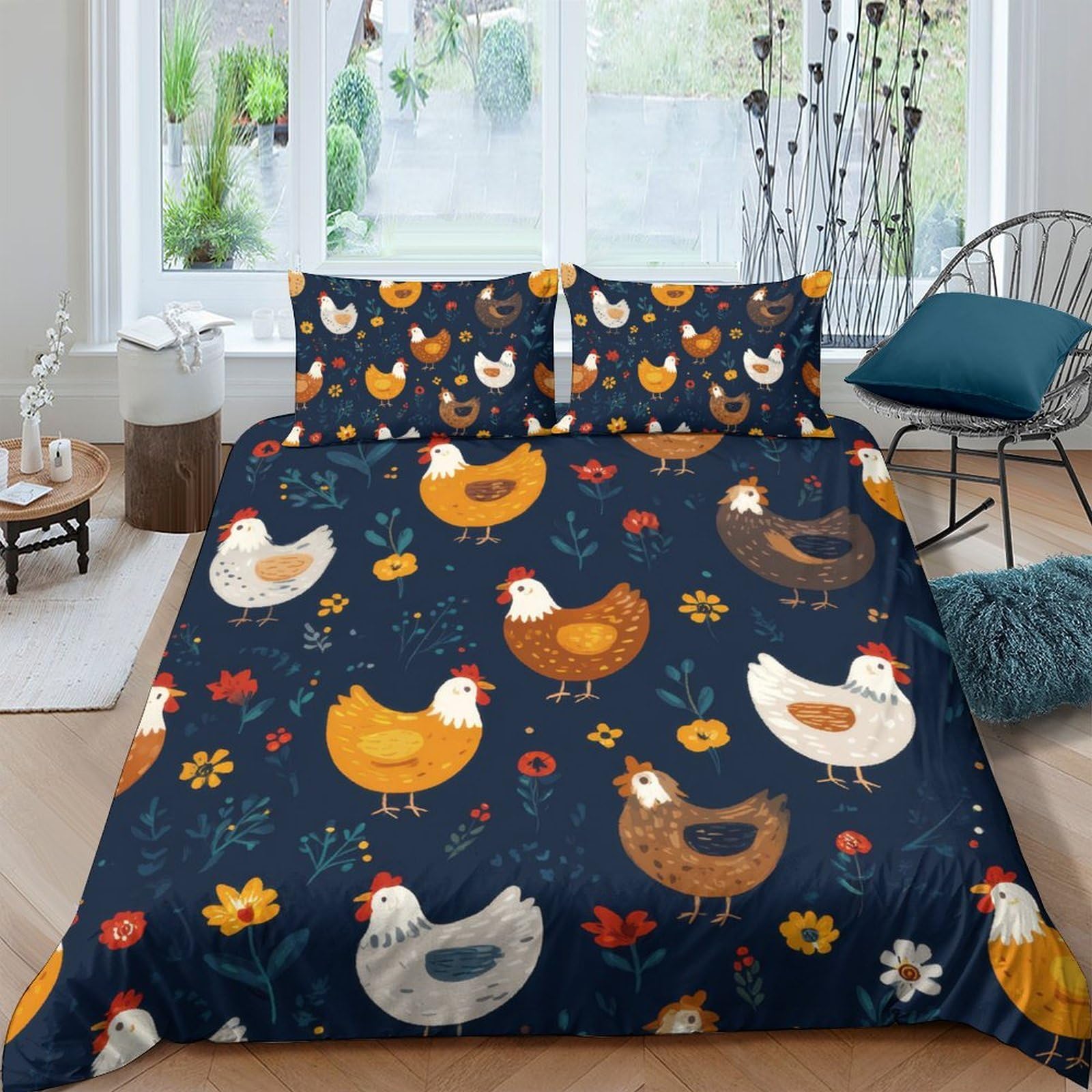 Ctjqhvkz Style-1 3D Printed Chicken Hen Pattern Fitted Sheet Microfiber Soft Non Slip Bed Cover For Bedroom Dorm Decorative Single（135X200cm）