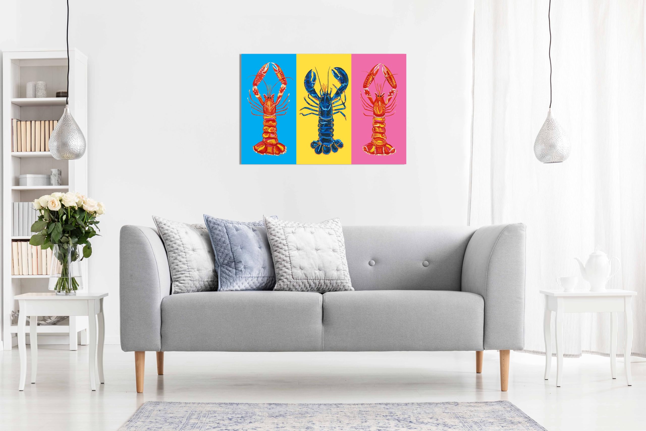 Aragosta Langoustines Pop Art Stampa su tela incorniciata, immagini per pareti di casa, camera da letto, soggiorno e bagno, 46 x 31 cm
