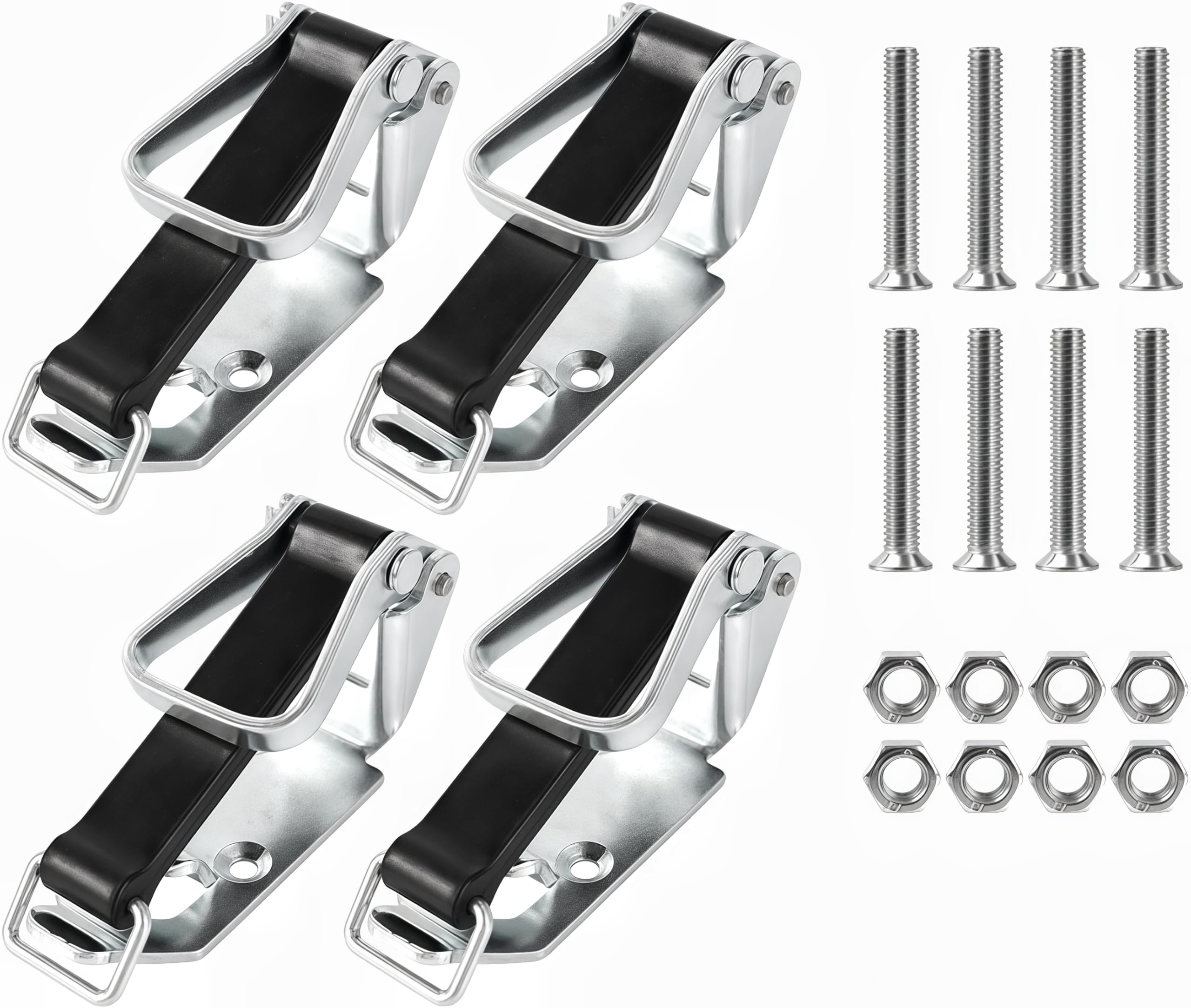 Supporto multifunzione per barre portatutto – 4 x 80 mm supporto pala/ascia con montaggio a parete | chiusura in gomma | ideale per campeggio, costruzione e trasporto argento