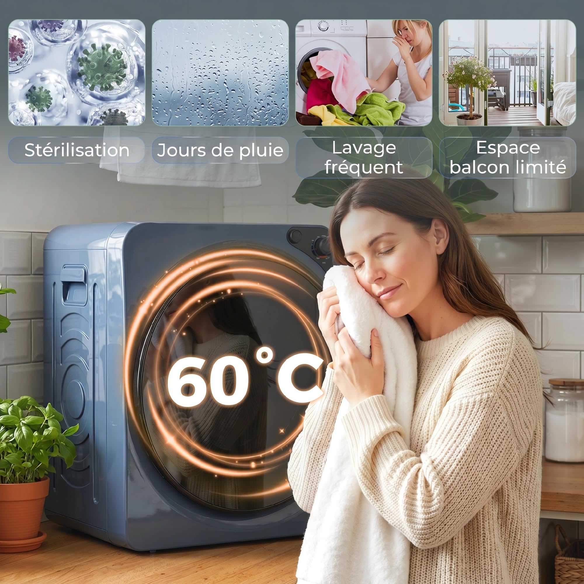 HOMCOM Wäschetrockner, kompakt, 1000 W, 5 kg, 5 Trocknungsmodi, Blau | Elektrischer Wäschetrockner, Behälter aus Edelstahl, Frontlader, freistehend und stapelbar, für Haus und Wohnmobile
