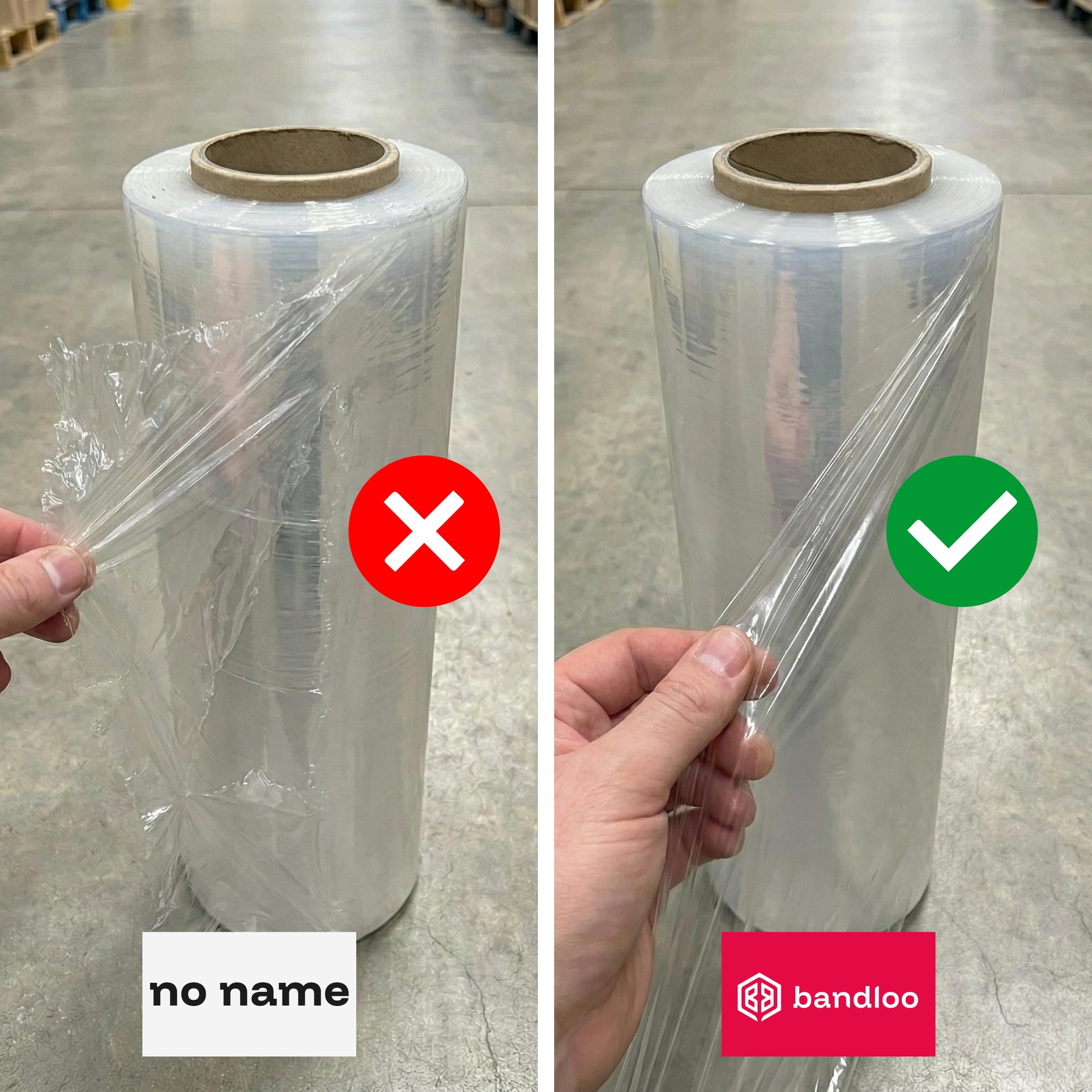Pellicola Estensibile Trasparente – Bandloo Set 6x 2,5kg. Film Imballaggio Manuale Extra Forte, Antistrappo e Autoadesivo. Rotoli Plastica Industriale per Pallet e Spedizioni Sicure
