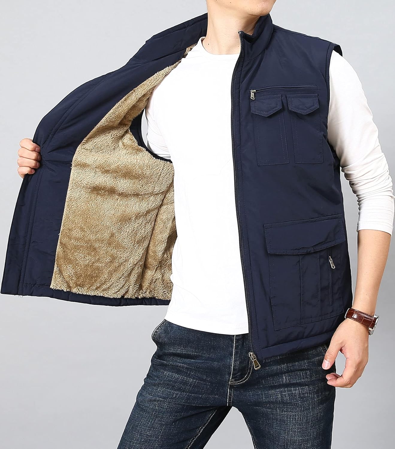 Men's Winter Warm Fleece Lined Padded Vest Sleeveless Jacket - Image 3