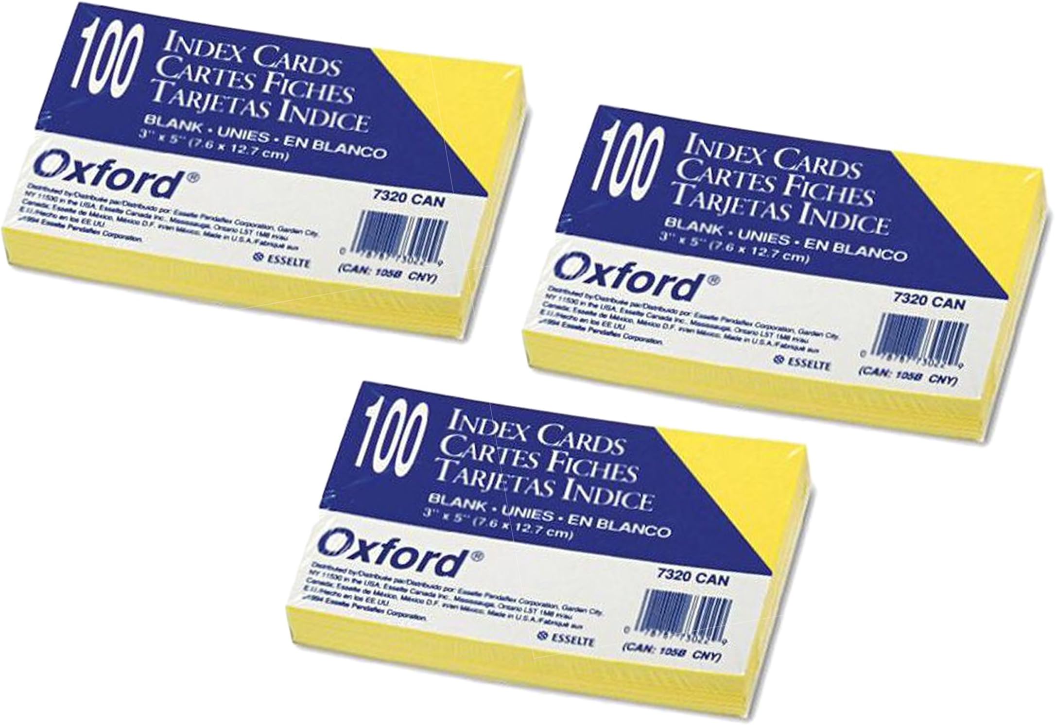 2 Pack of 100 Oxford Unruled 3x5 Canary Index Cards bundled by Maven Gifts