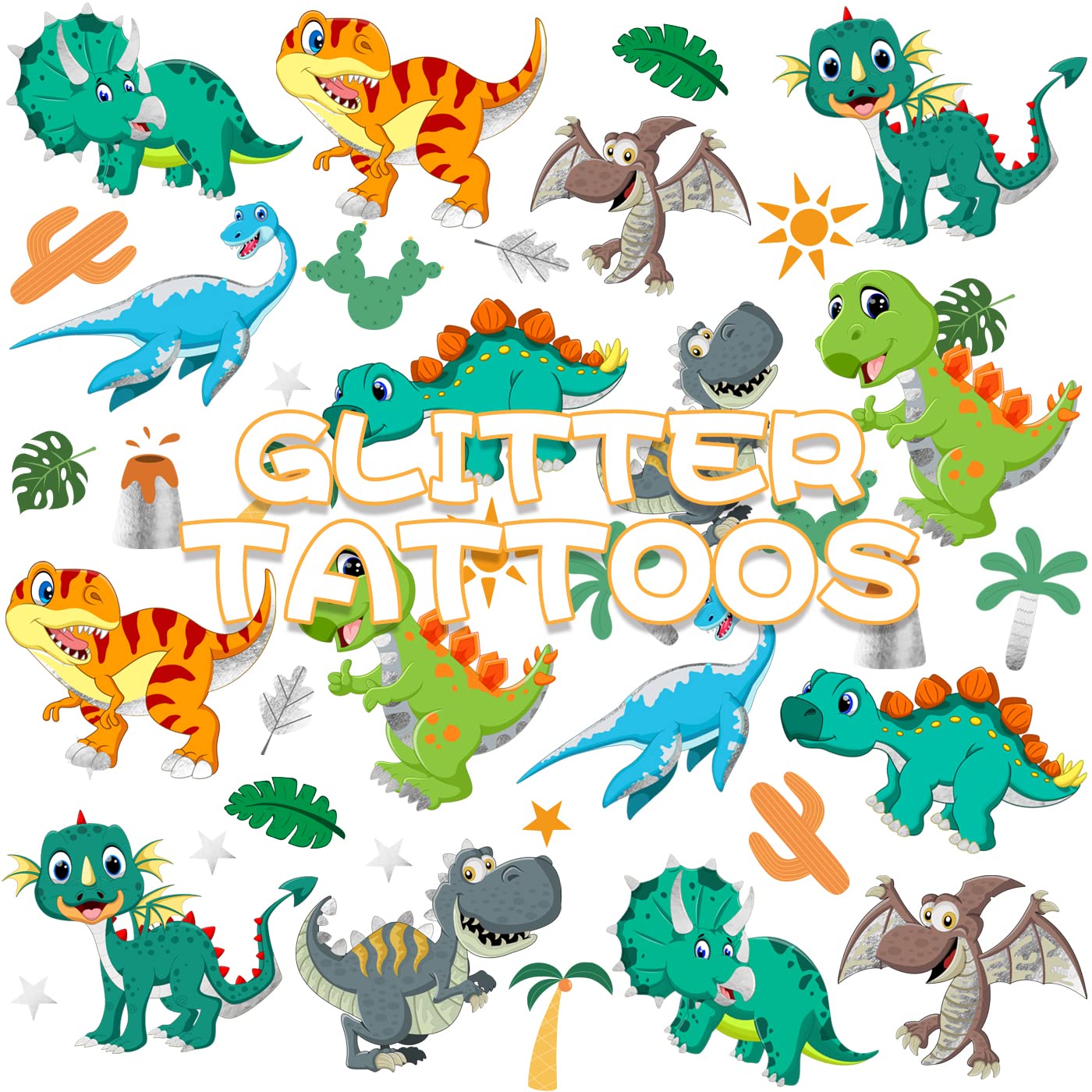 Glitter Dinosaur Temporary Tattoos for Kids Boys 36