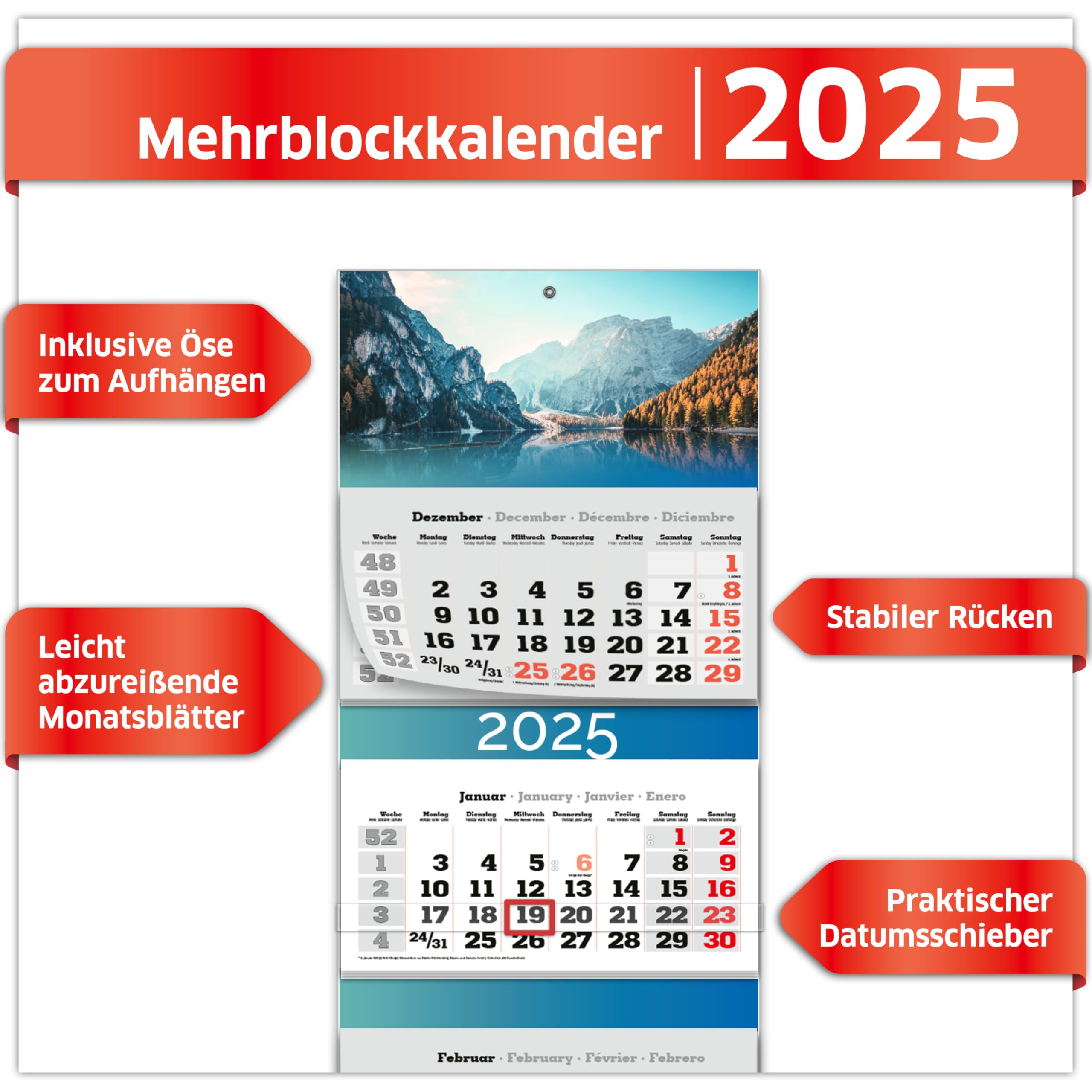 Calendario Da Parete 2025 PRIMUS PRINT - XXL 4 Mesi Con Blocchi E Cursore Data - Foto 8