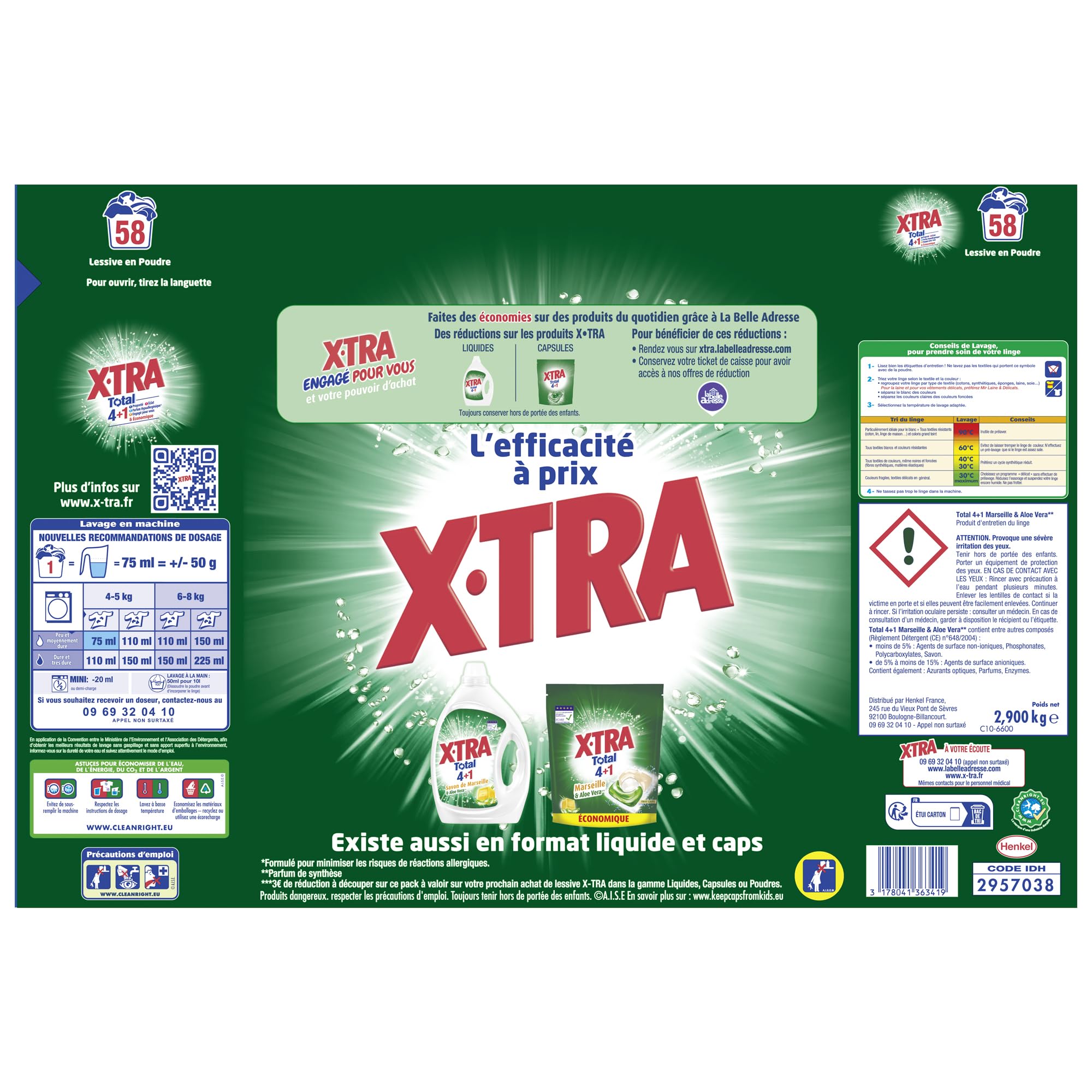 Image secondaire de Lessive Poudre X-TRA Total 4+1 - Savon de Marseille & Aloe Vera - Efficace dès 20°C