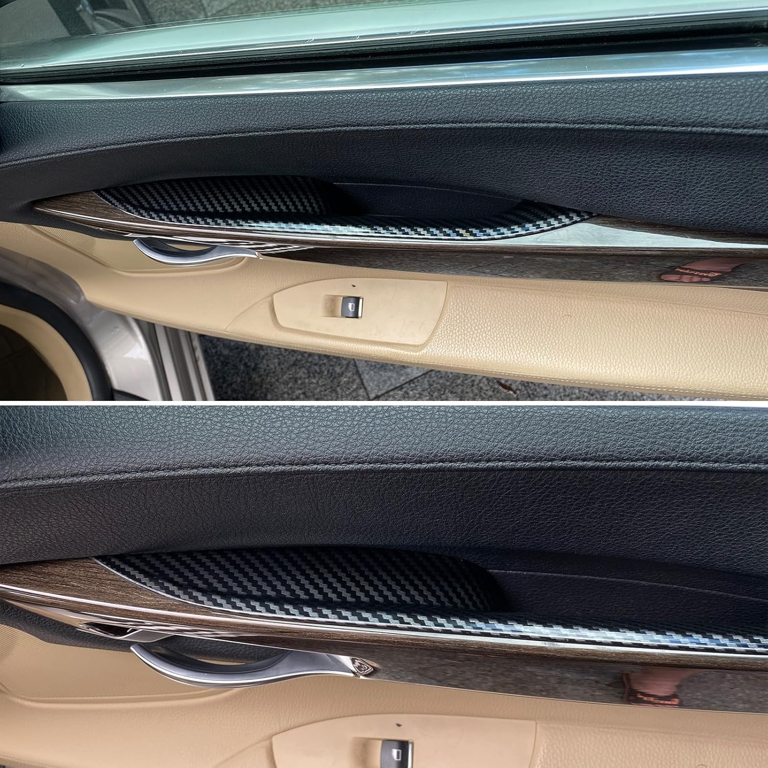 4PCS Car Door Handle Cover Fit for BMW 7 Series F02 730Ld 740Li 750Li 760Li 2009-2015 Interior Door Pull Handles Protective Decorate Covers (Carbon Fiber Color)
