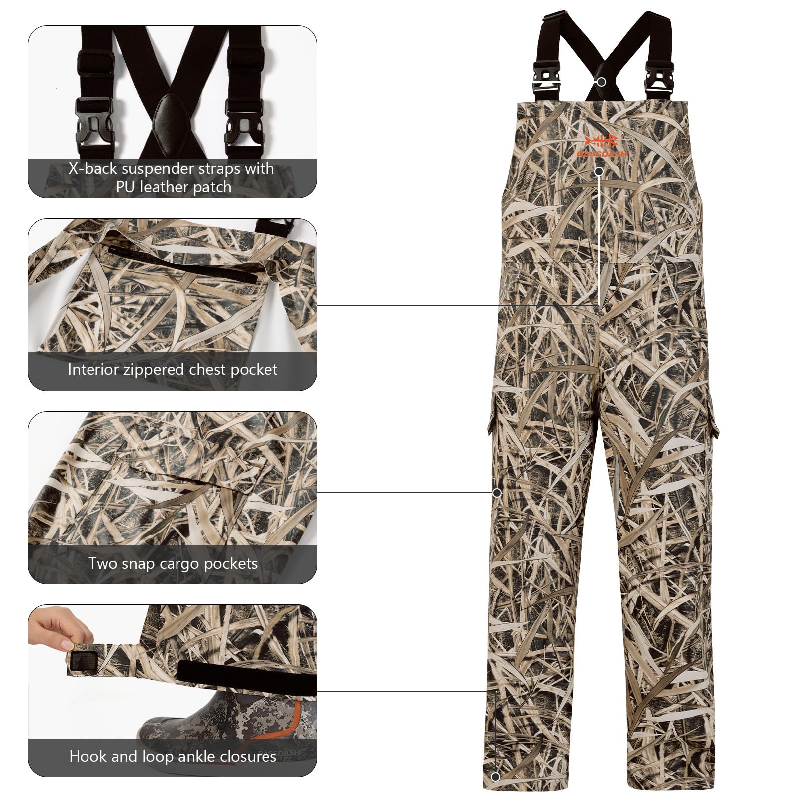Bassdash Pantalones Impermeables para Pesca para Hombre Pantalones Impermeables Resistentes a Las Manchas Pantalones de Trabajo Ajustables y Ligeros con Revestimiento de PU