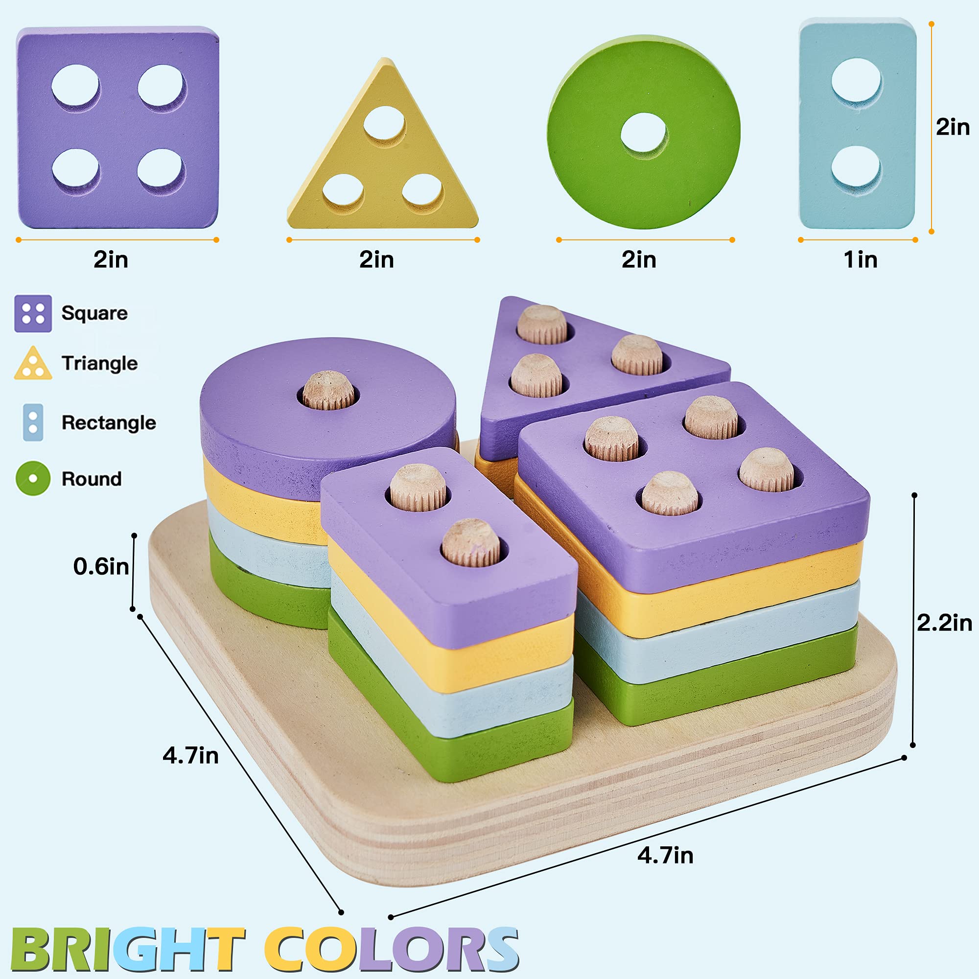 Wooden Sorting Stacking Toys, Montessori Toys for Toddlers Learning