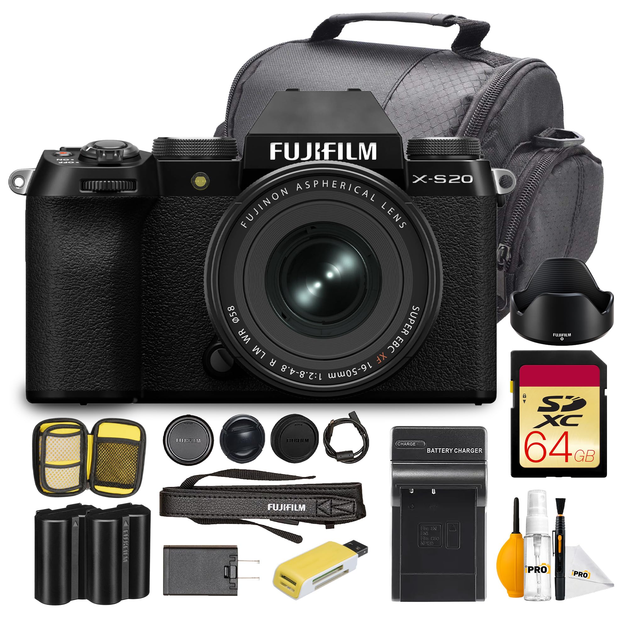 FUJIFILM X-S20 26.1MP Mirrorless Camera with XF 16-50mm R LM WR Lens Bundle