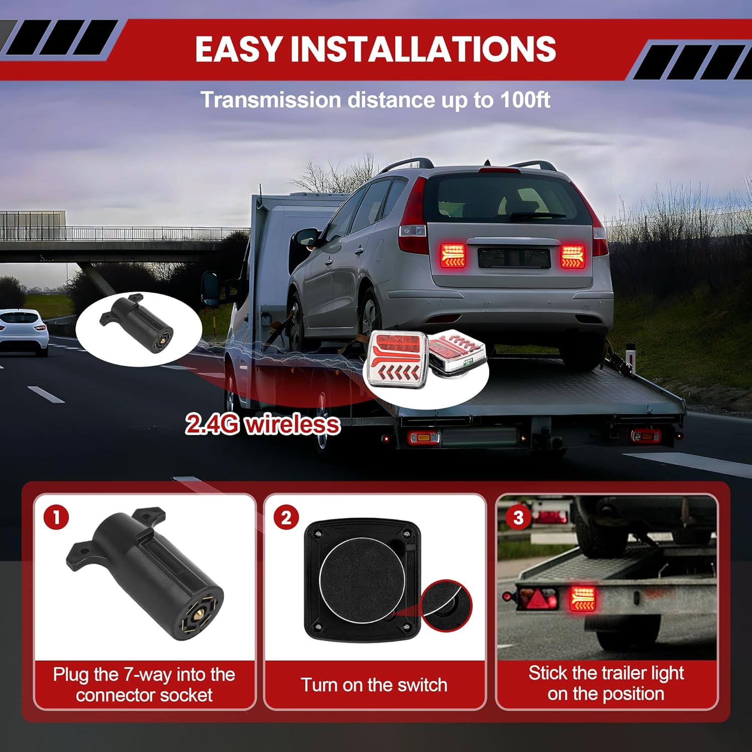 Bluetooth Trailer Lights Magnetic Led Kit 2 Pack Wireless Tail Lights for Trailer Tow Boat with Brake Turn Signal,Waterproof Tailing Lights for Truck Trailer Boat Camper RV