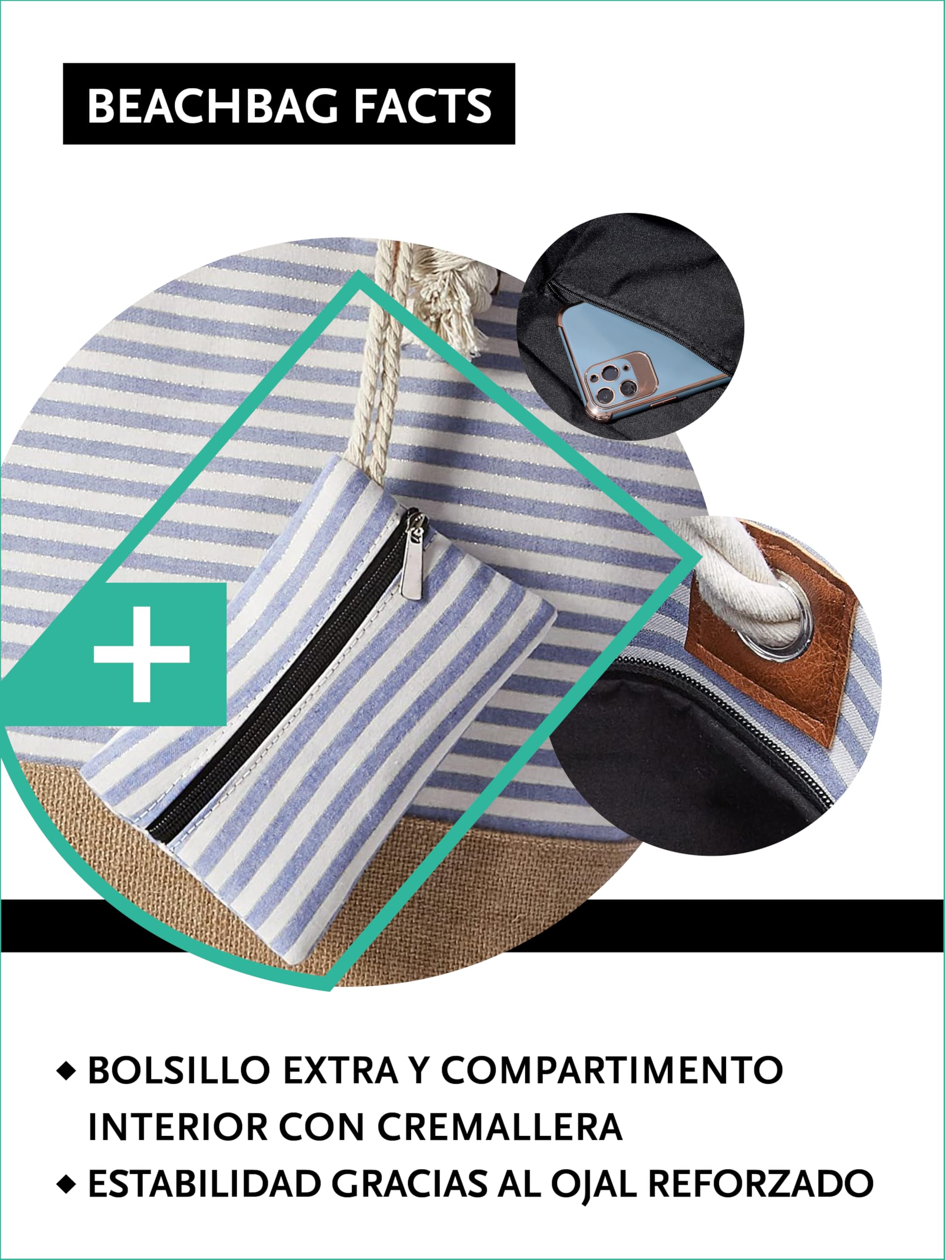 DonDon Bolso de playa grande impermeable con cremallera bolso de hombro