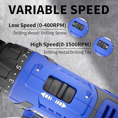 Miniatura 4 de FADAKWALT Juego de taladro inalámbrico de 20V MAX, kit de taladro eléctrico con batería de iones de litio y cargador, portabrocas sin llave de 38