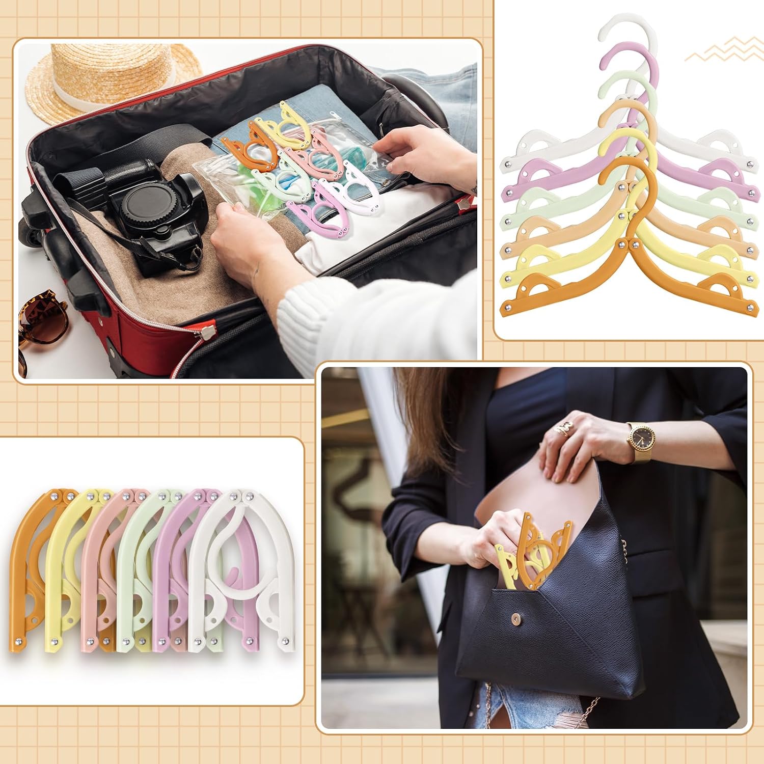 Teenyyou 24 Pcs Foldable Travel Hangers Non-Slip Space Saving, Multicolor