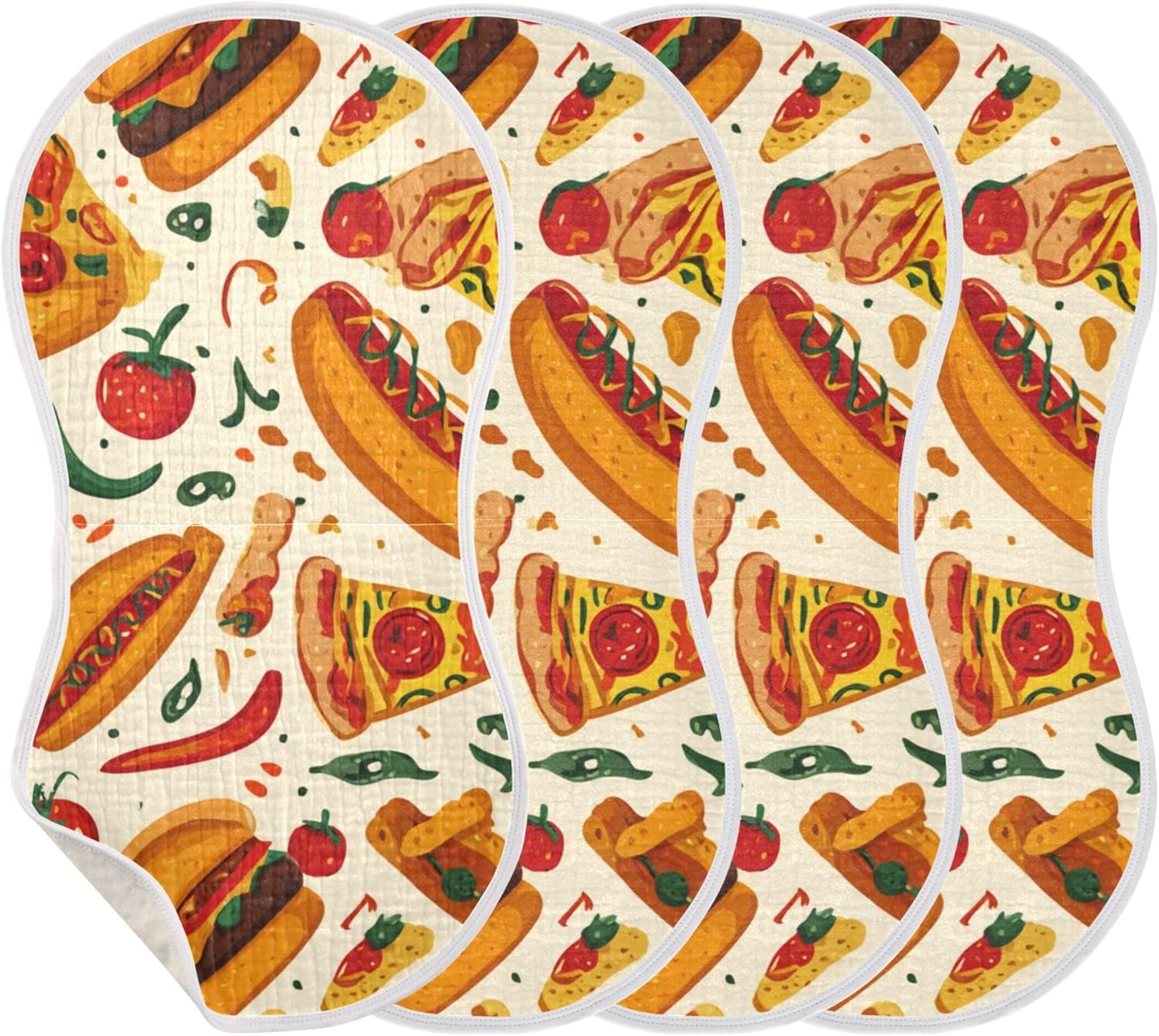Fast Food Pizza Burp Cloths Baby Boys Girls Absorbent Soft Cotton Burping Cloths Rags 4 Pack