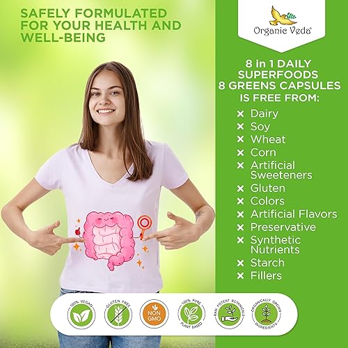 Miniatura 8 de Organic Veda Superfoods Green Cápsulas – 30+ Super Green Juice and Veggies Suplemento con Moringa, Matcha, Espirulina, Clorella, Cúrcuma –