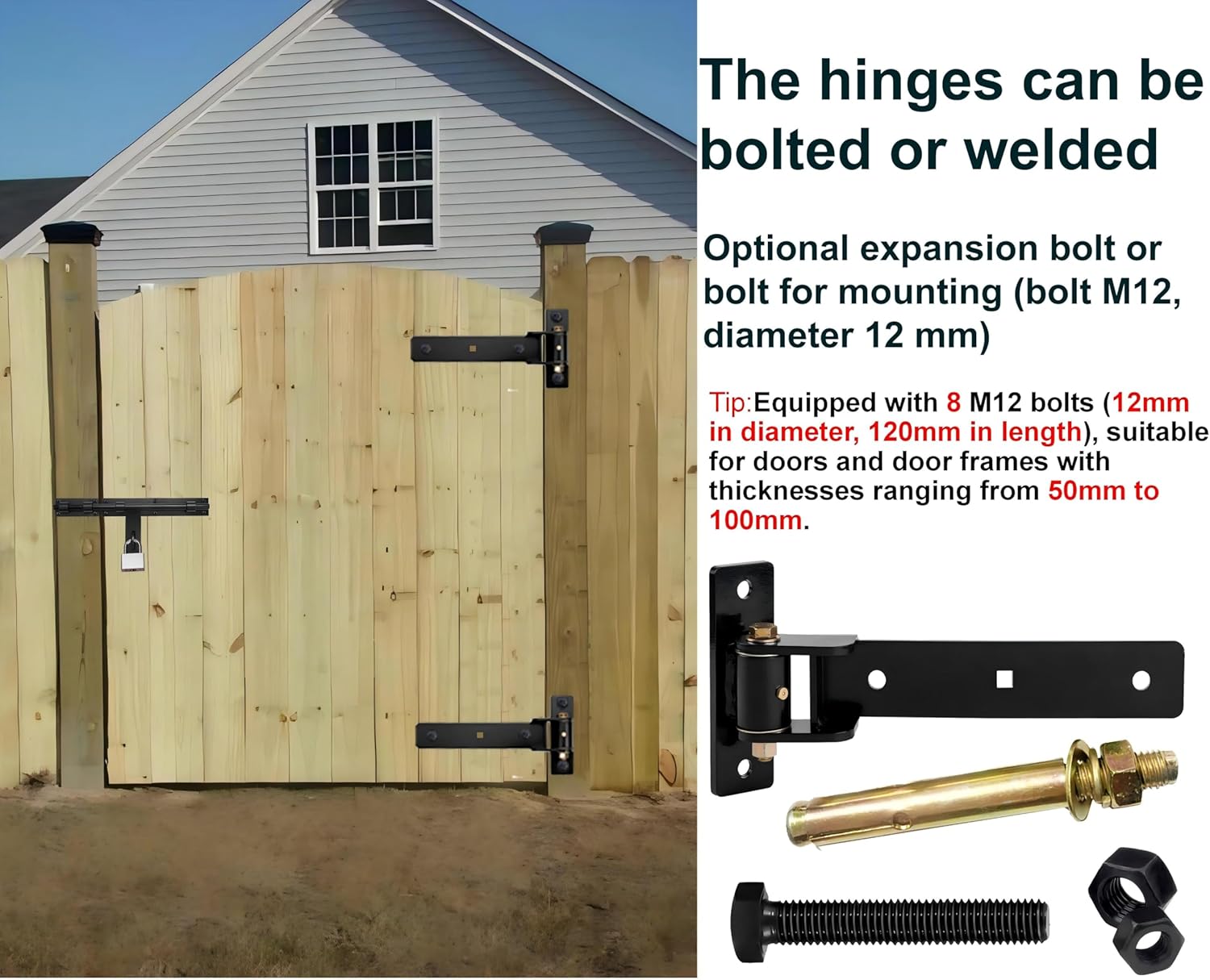 Heavy Duty Gate Hinges 13", 900 LBS Load Capacity Carbon Steel Strap Hinges with Ball Bearings, Bolt-On or Weld-On for Wooden/Metal Gates, Barn Doors, Fence, Sheds,2Pcs (Patent Pending)