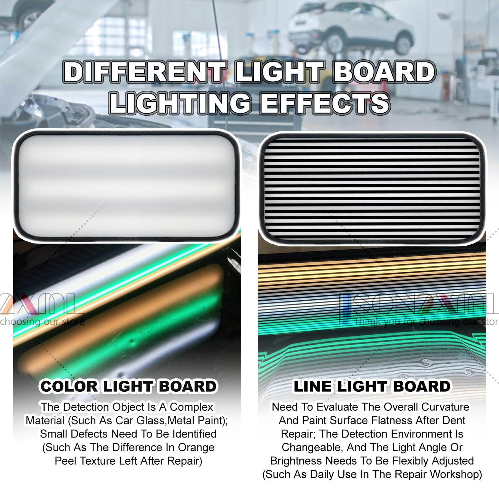 Lampe de débosselage sans peinture (DSP), lampe de réparation de bosses pour carrosserie, panneau lumineux 2 en 1 (ligne et couleur), réflecteur pour outils DSP avec support 50/46 cm, outils de répa