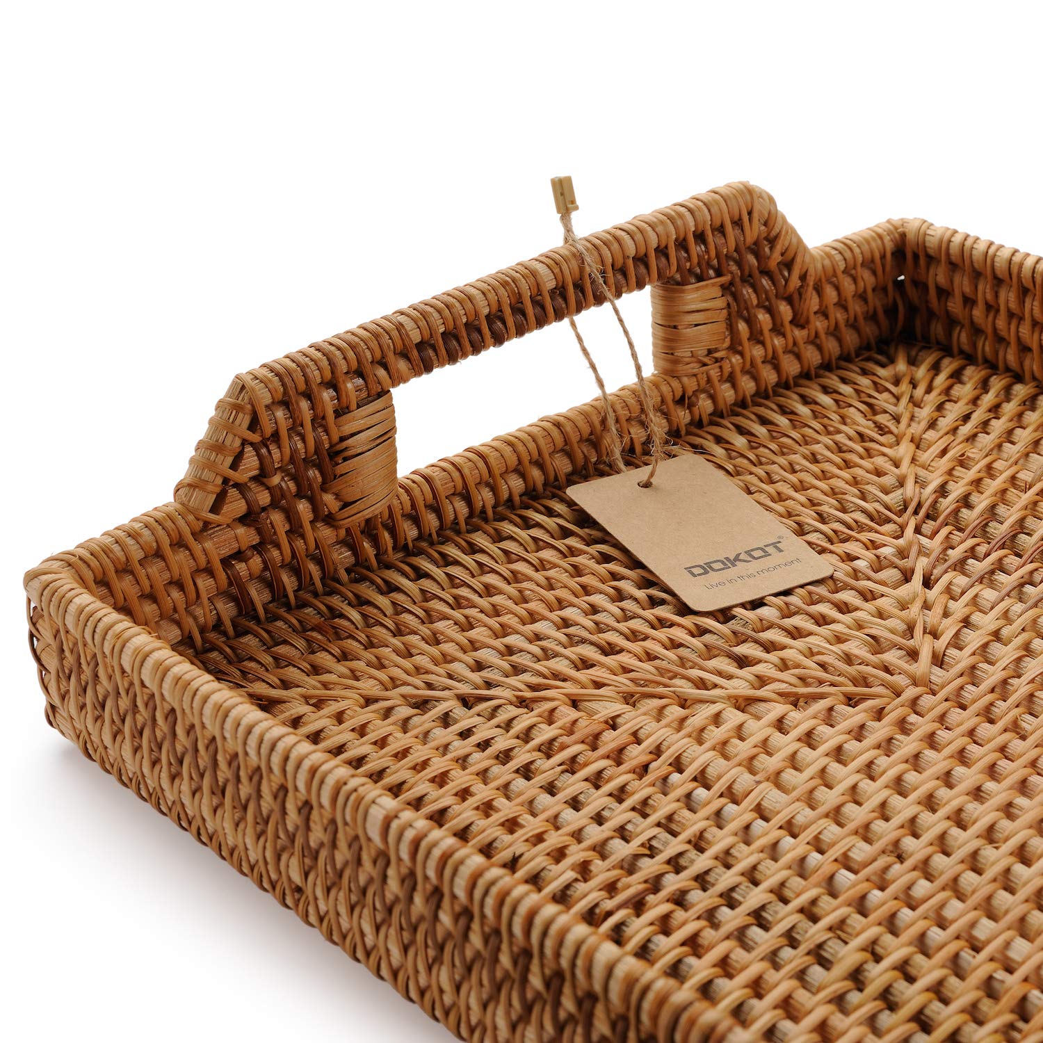 Bandeja Rectangular de Ratán Tejida a Mano para Servir Comida y Bebidas Decorativa con Asas 43x29x4.5cm Natural