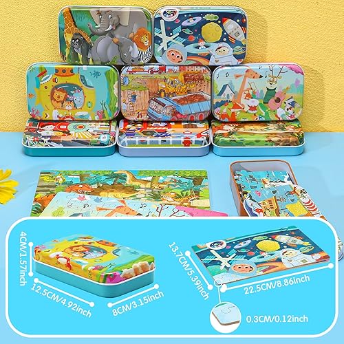 Miniatura 7 de Libima Rompecabezas de 9 cajas de recuerdos de fiesta en una caja de metal para edades de 4 a 8 años, rompecabezas de madera para niños y niñas de 4