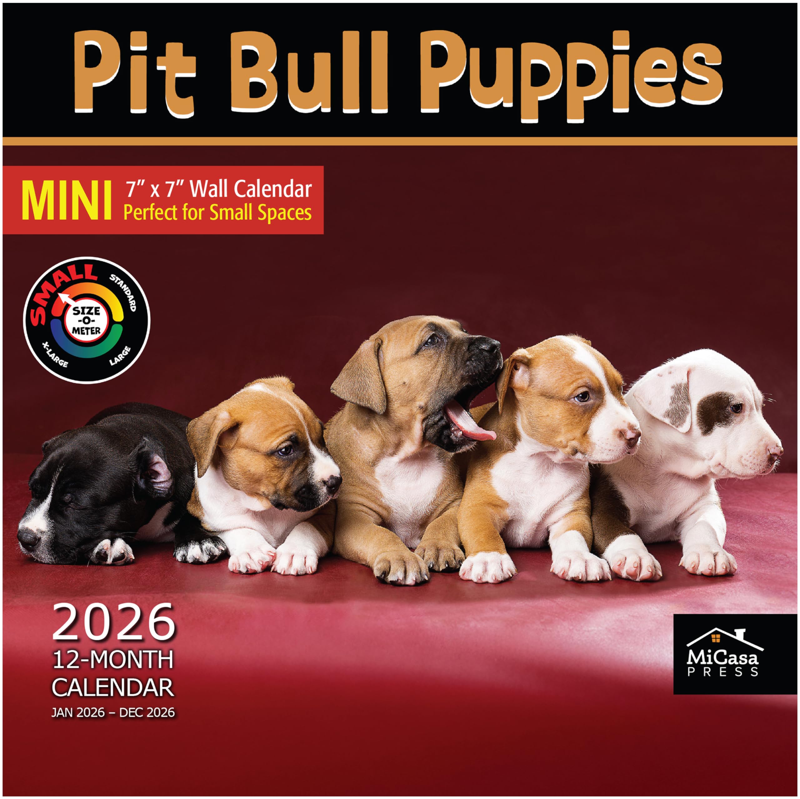 MICASA PRESS Pit Bull Puppies 2026 Mini Wall Calendar 12 Month | 7" x 14" Open | Thick &amp; Sturdy Paper | Holiday Gift | Cute Puppy Dog Calendar 2026