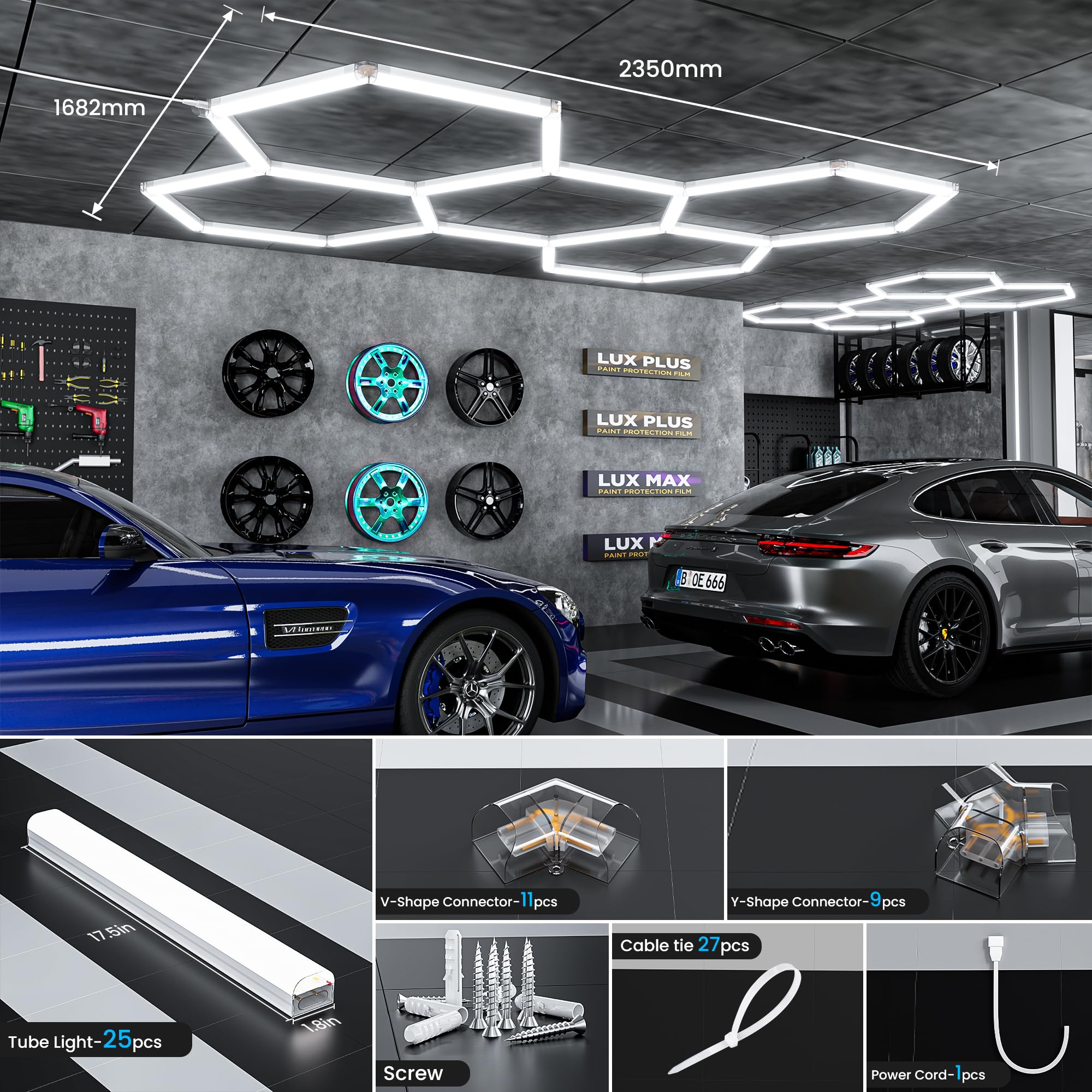 Hexagon Led Garage Light, 3 Stufig Einstellbar, WeißEs/Gelbes Licht, 25 Pack 6500k Lumen Led Garage Lighting, Hohe Helligkeit, Für, Werkstatt, Lager