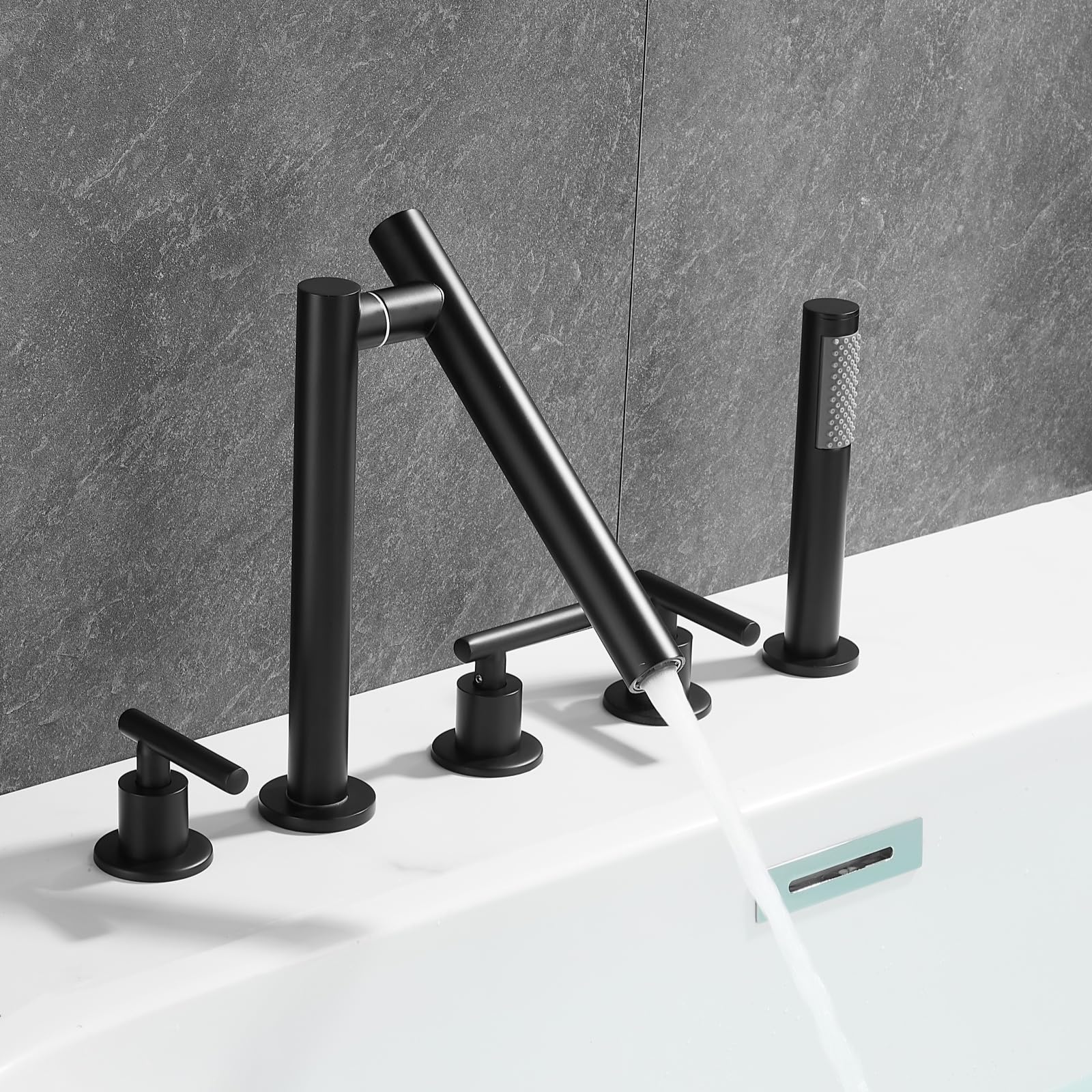 Robinet de bain double à levier noir mat et mitigeur douche sur pont