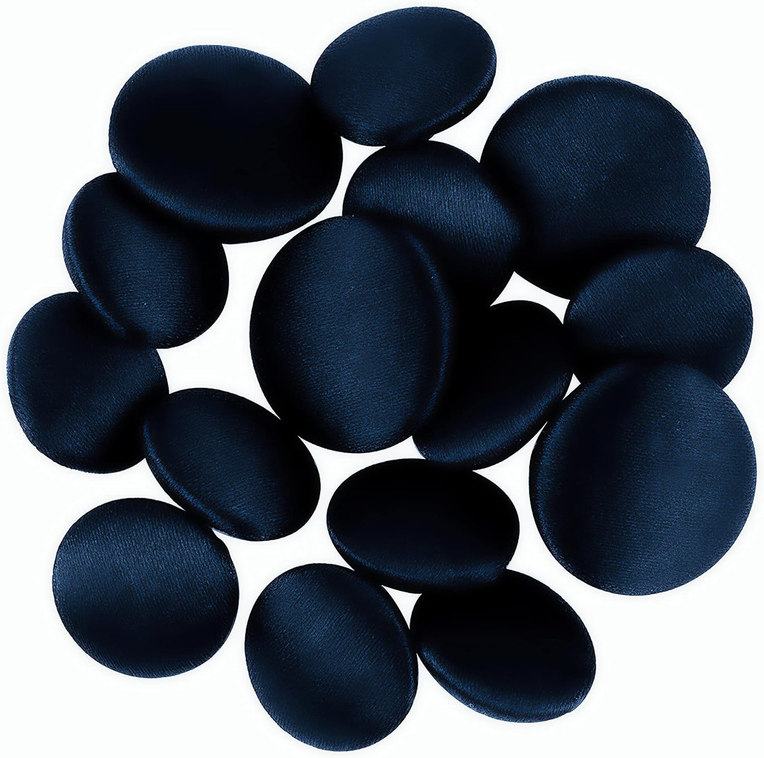 ButtonMode Tuxedo Suit Button 15pc Set (Fits Most Formalwear) Includes 4 Jacket Front Buttons (19mm or 3/4 Inch) and 11 Sleeve and Pant Buttons (15mm or 5/8 Inch), Blue Navy Satin, 15-Buttons