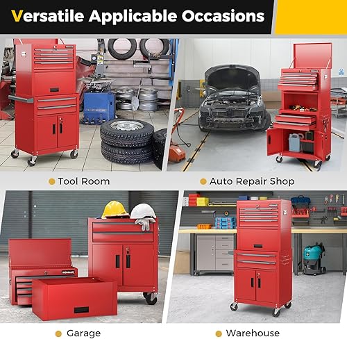 Miniatura 9 de Goplus Cofre de Herramientas, 6 Cajones 3 en 1 Gabinete de Almacenamiento de Herramientas Extra Grande con Ruedas Universales Bloqueables de 4",