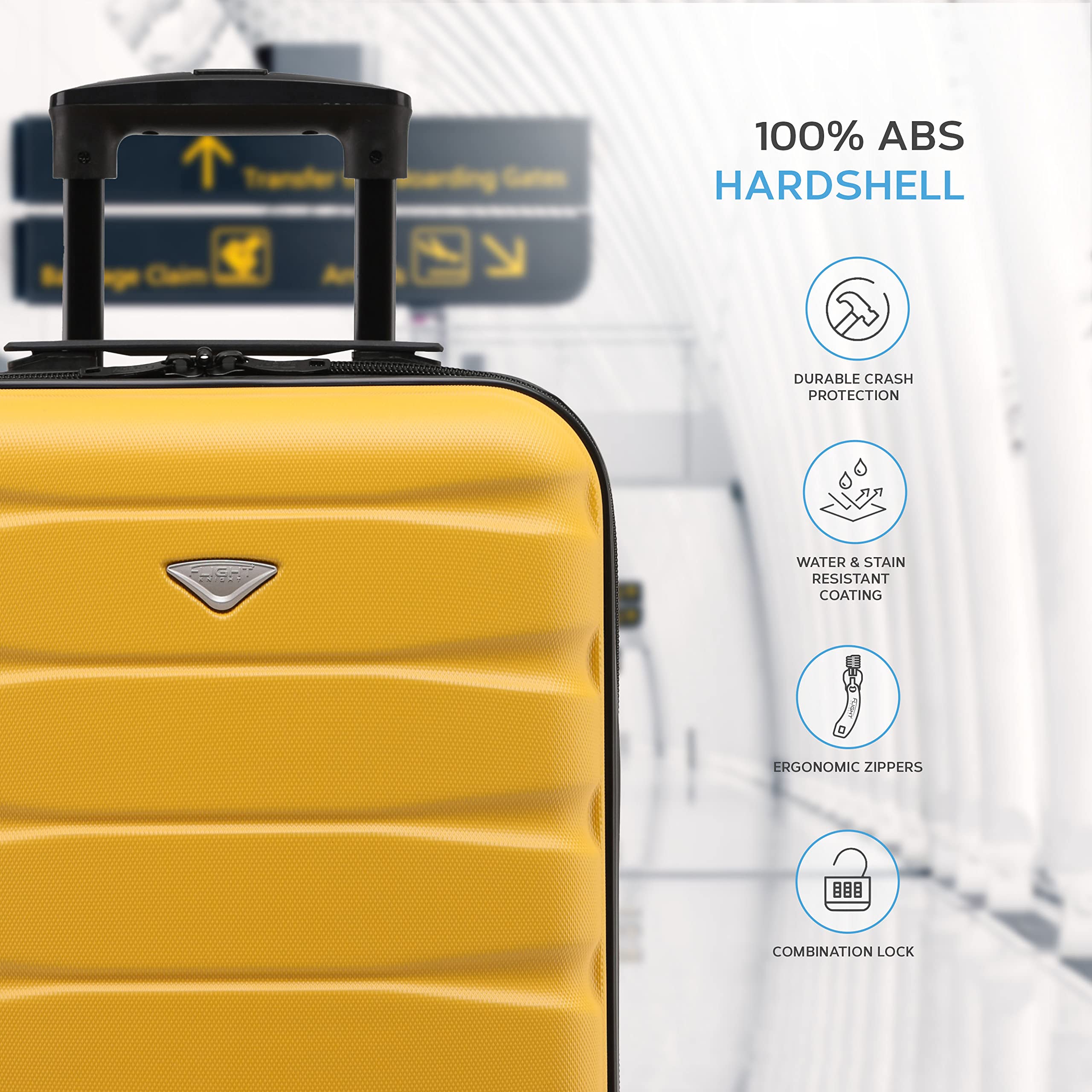 Flight Knight Cabin Suitcase 55x35x20, Carry On for Over 100 Airlines Like Ryanair, EasyJet, British Airways, Virgin Atlantic Lightweight Small Durable Cabin Bag, ABS Hard Shell, Hand Luggage
