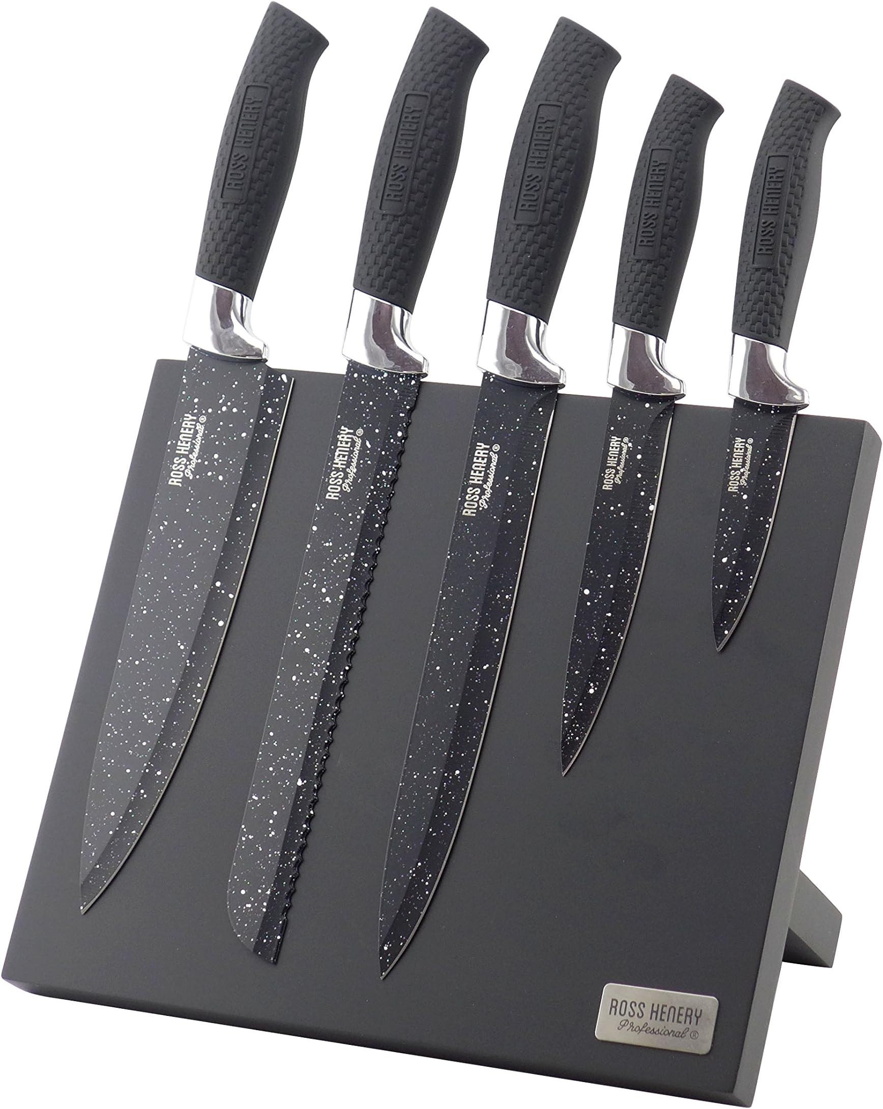 Ross Henery Professional 5 Piece Kitchen Knife Set On a Stylish Black Magnetic Block