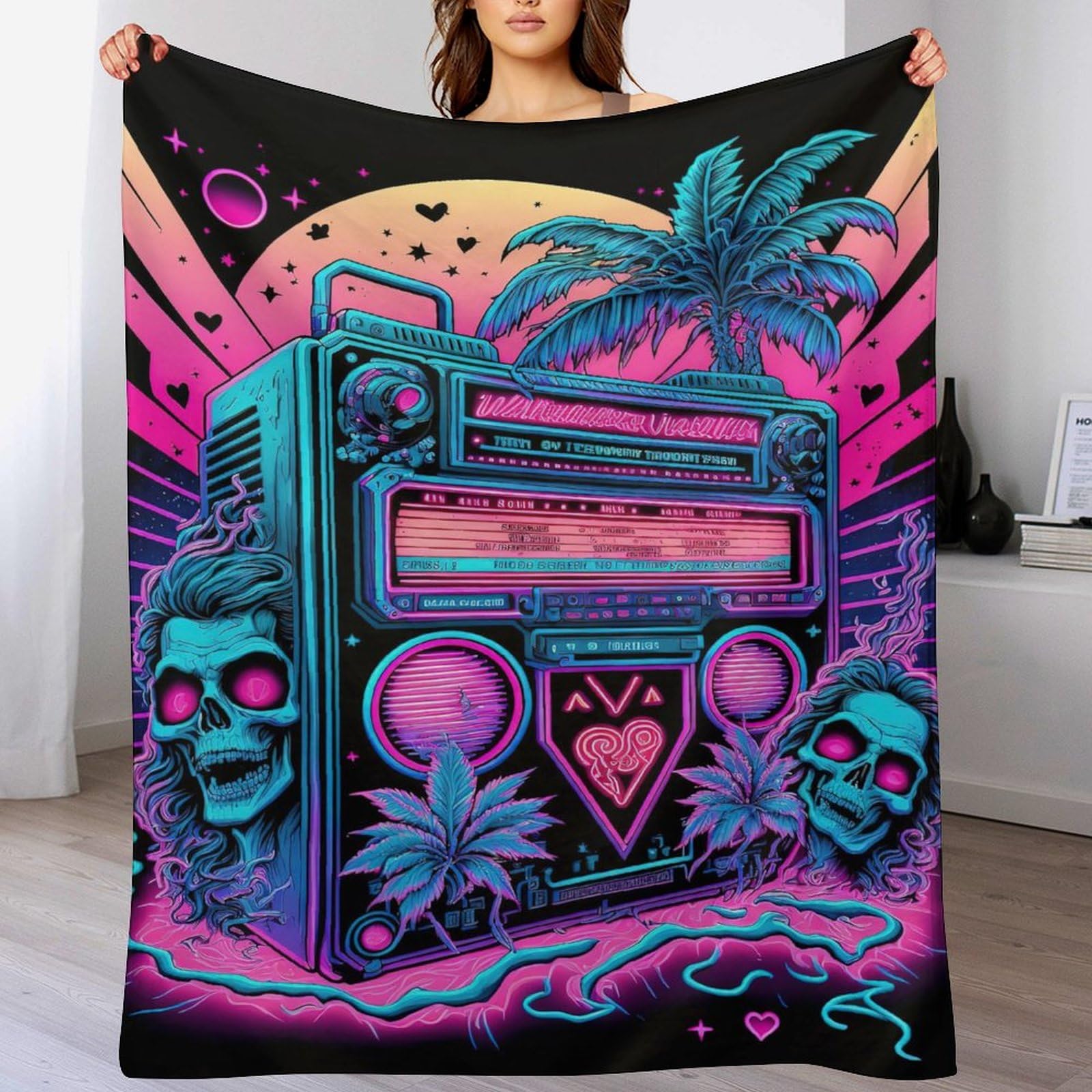 Linge de lit polaire flannel paysage néon 3D pour des nuits douces